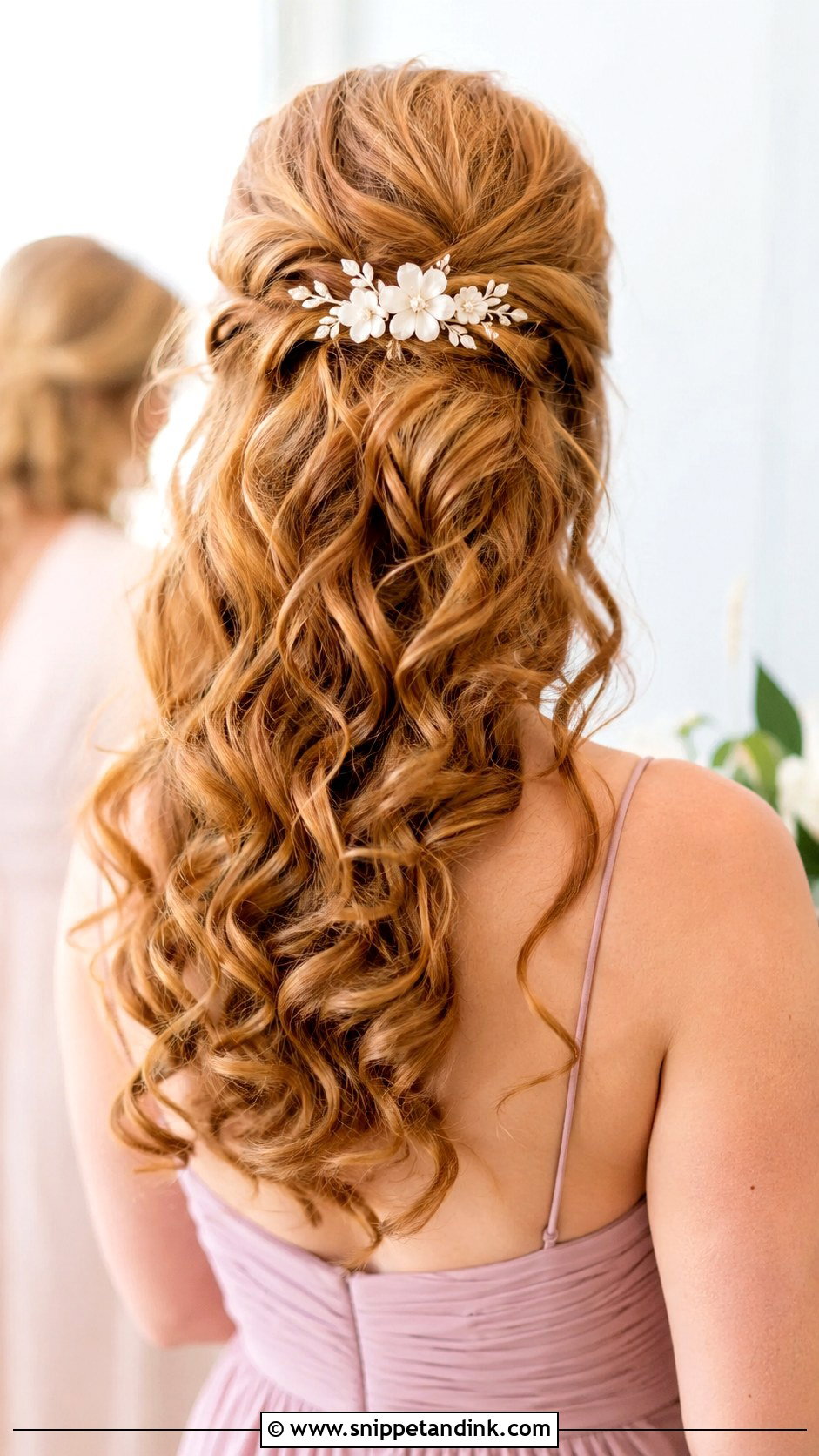 Bridesmaid Half Up Curls With Flower Comb - Snippet and Ink - 20 Bridesmaid Hair Accessories Ideas