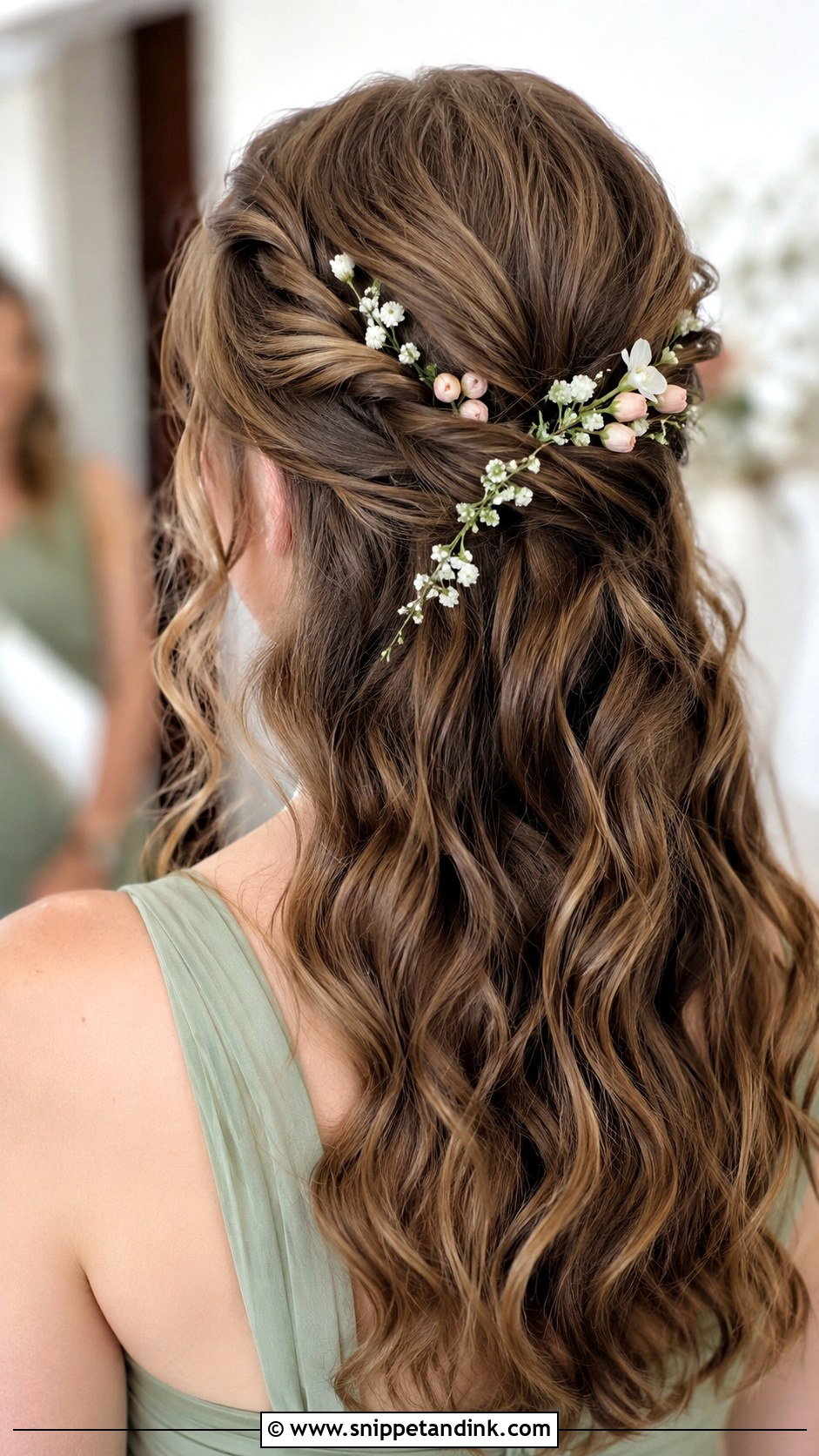 Bridesmaid Half Up Floral Hair - Snippet and Ink - 20 Wedding Hair Bridesmaid Half Up Ideas