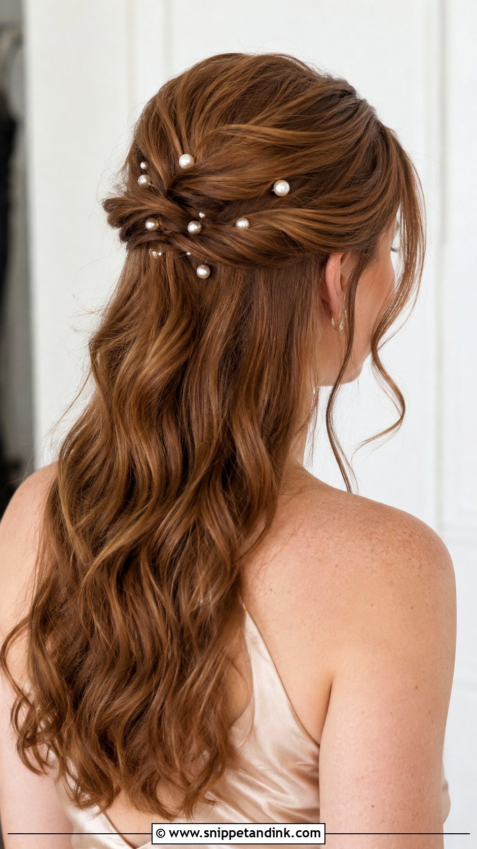Bridesmaid Half Up Hair With Pearl Pins - Snippet and Ink - 30 Bridesmaid Hair Half Up Ideas