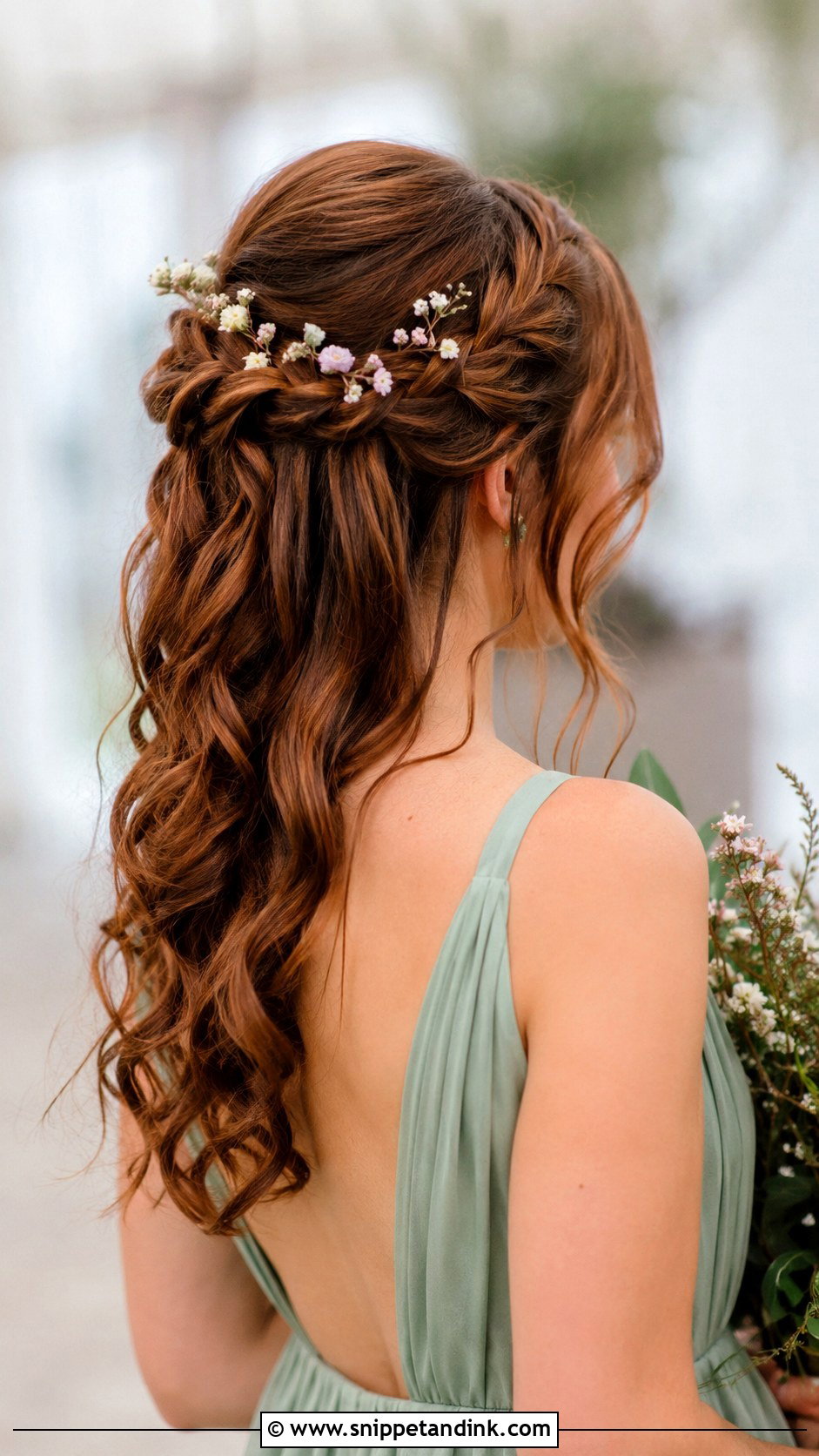 Bridesmaid Half Up Half Down Braid With Flowers - Snippet and Ink - 20 Bridesmaid Hairstyles Half Up Half Down Braid