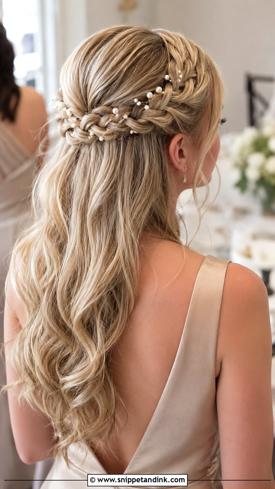 Bridesmaid Half Up Half Down Braid With Pearls - Snippet and Ink - 20 Bridesmaid Hairstyles Half Up Half Down Braid