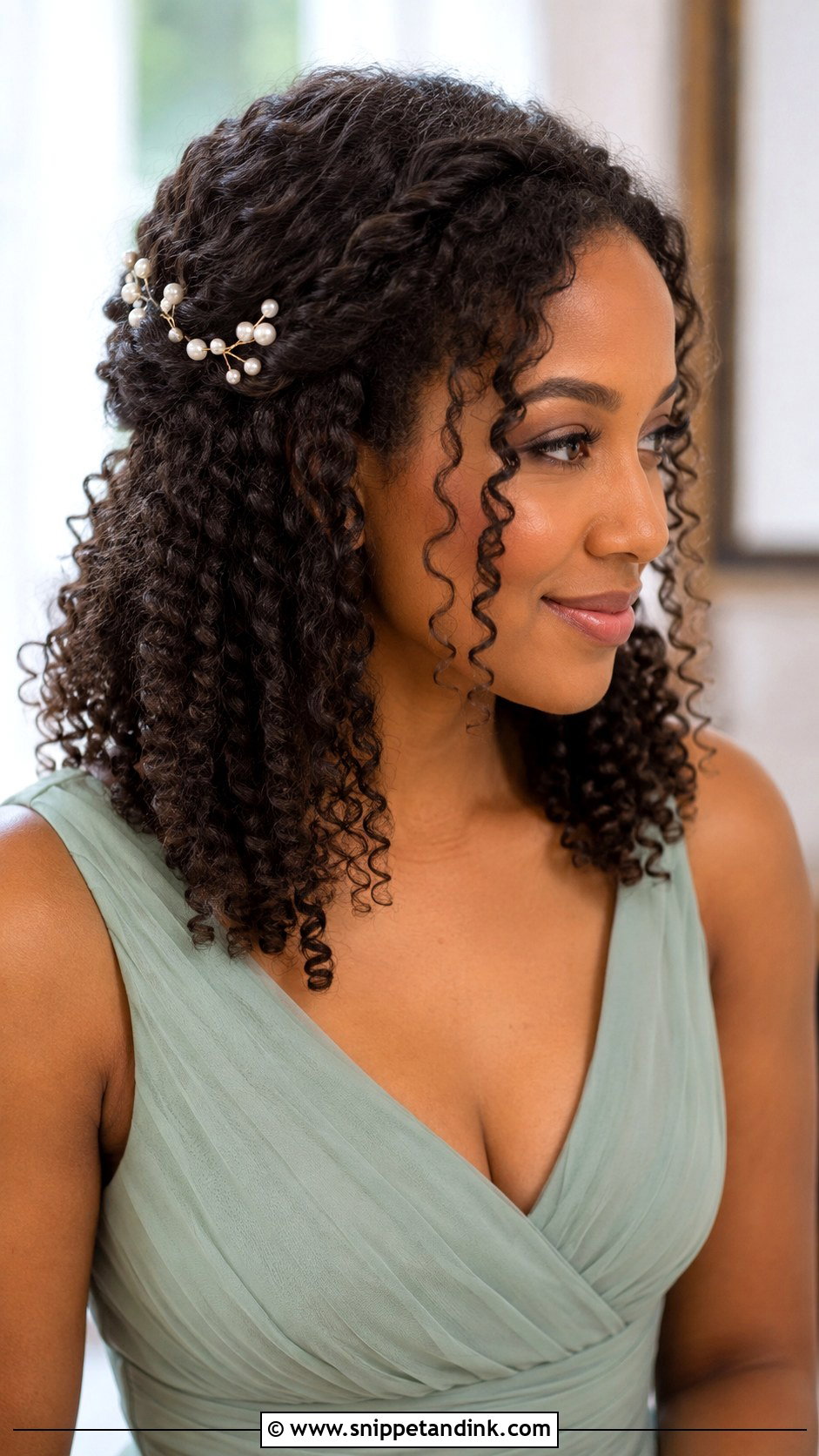 Bridesmaid Half Up Half Down Curls - Snippet and Ink - 20 Bridesmaid Hairstyles for Black Women