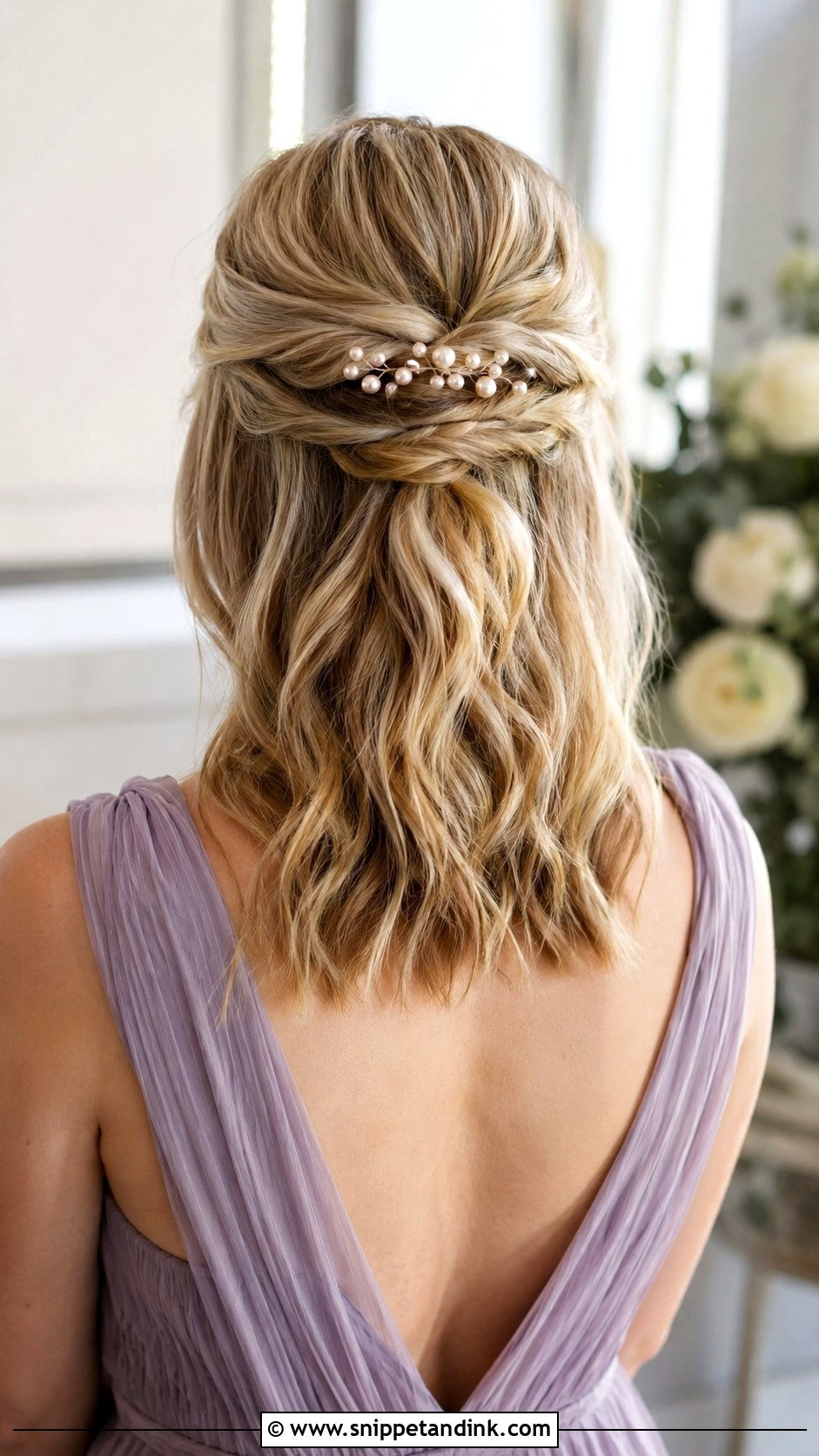 Bridesmaid Half Up Half Down With Pearl Pins - Snippet and Ink - 20 Bridesmaid Hairstyles Half Up Half Down Medium Shoulder Length