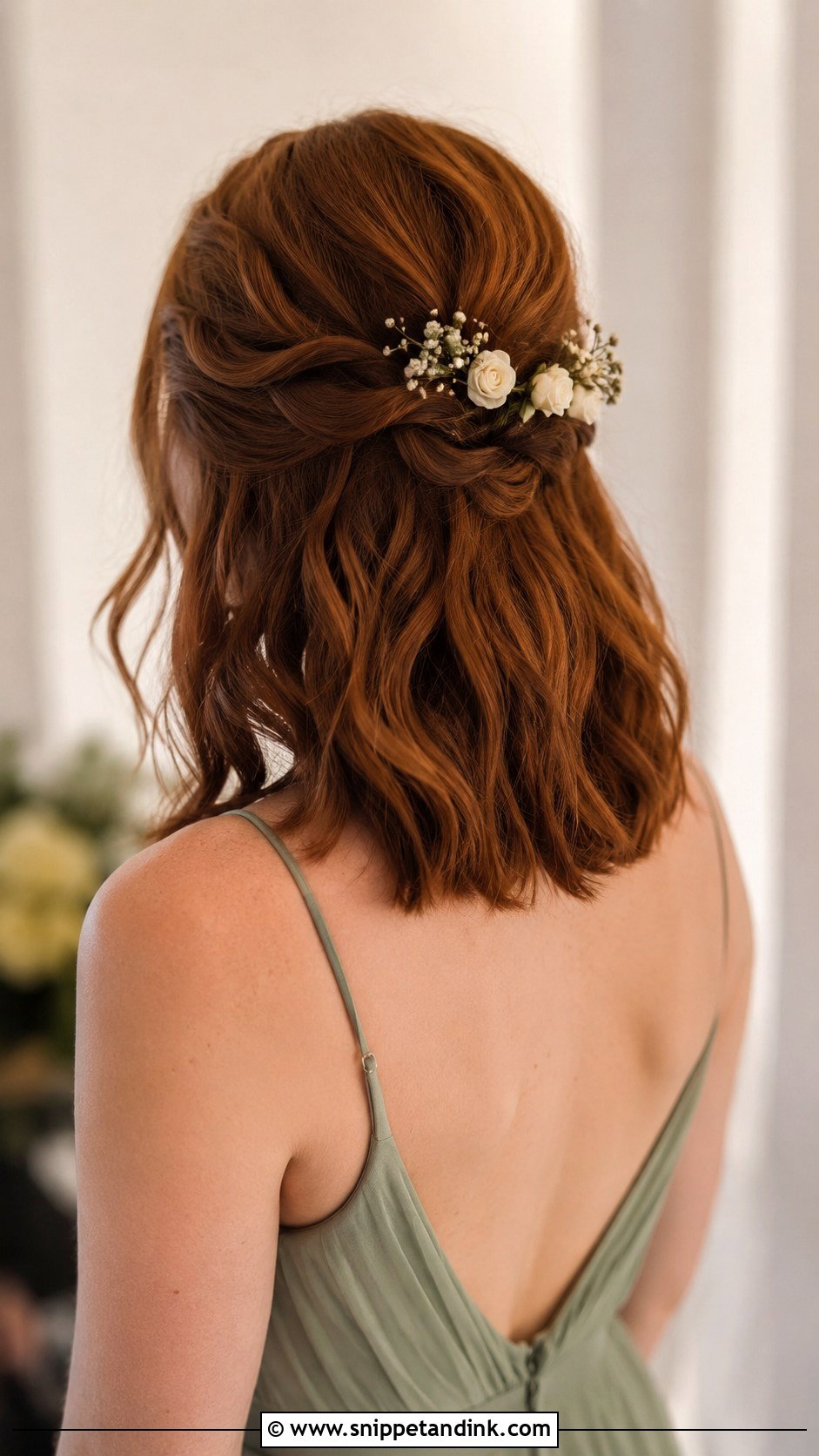 Bridesmaid Half Up Half Down With Small Flowers - Snippet and Ink - 20 Bridesmaid Hairstyles Half Up Half Down Medium Shoulder Length