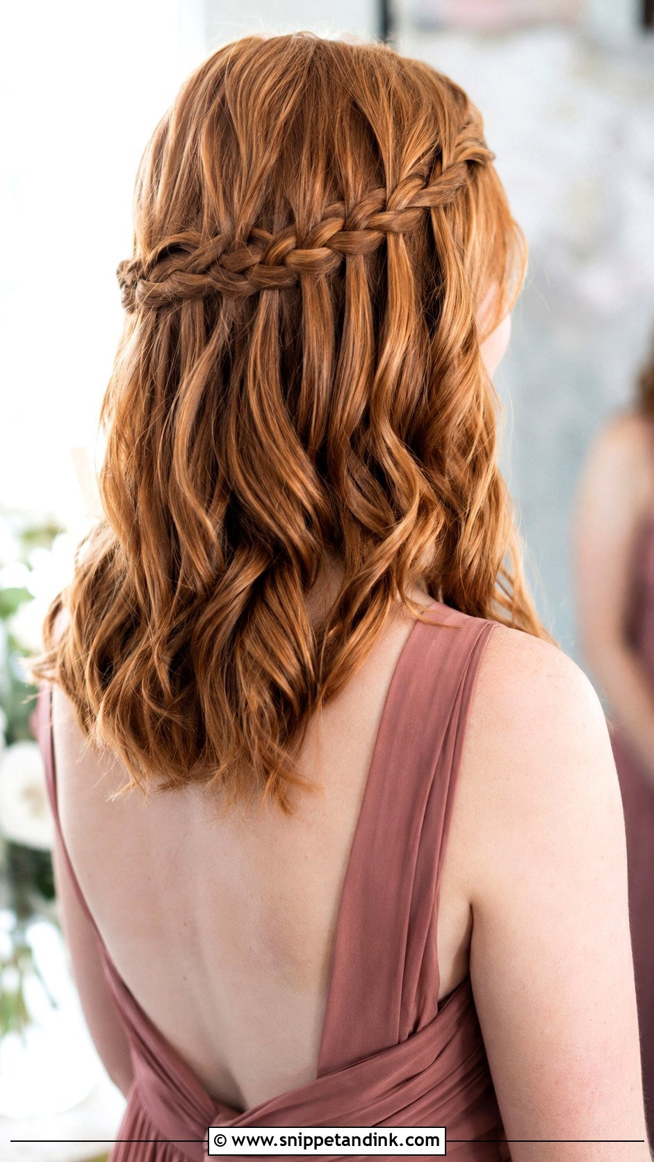 Bridesmaid Half Up Half Down With Waterfall Braid - Snippet and Ink - 20 Bridesmaid Hairstyles Half Up Half Down Medium Shoulder Length