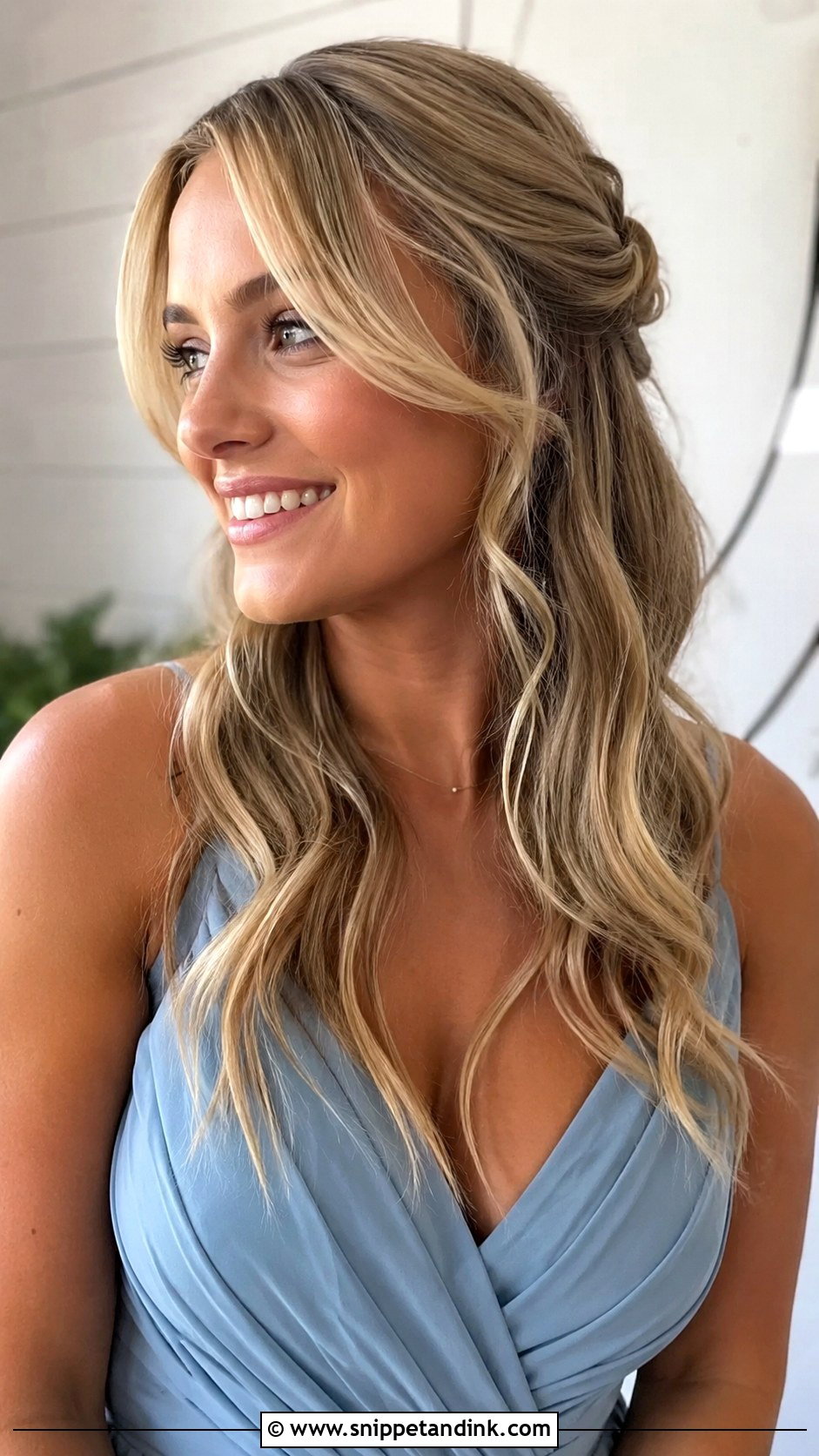 Bridesmaid Half Up With Curtain Bangs - Snippet and Ink - 30 Bridesmaid Hair Half Up Ideas