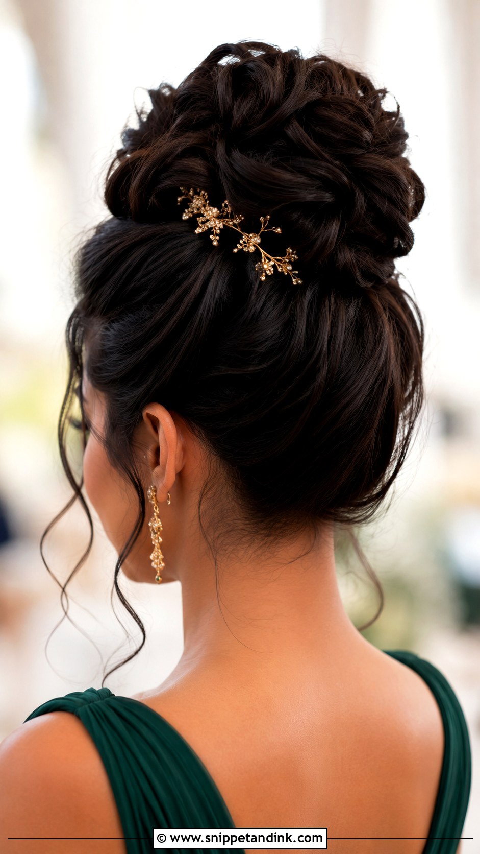 Bridesmaid High Bun With Gold Hair Pins - Snippet and Ink - 20 Bridesmaid Hair Accessories Ideas