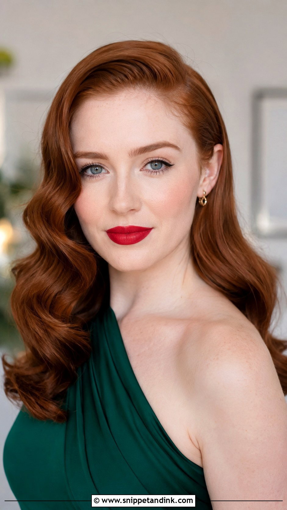 Bridesmaid Hollywood Waves And Red Lip Makeup - Snippet and Ink - 30 Bridesmaid Hair Makeup Ideas