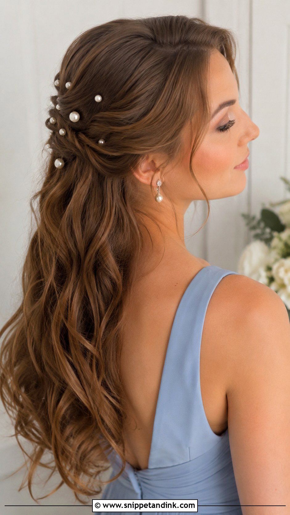 Bridesmaid Long Hair With Pearl Pins - Snippet and Ink - 20 Bridesmaids Hairstyles for Long Hair