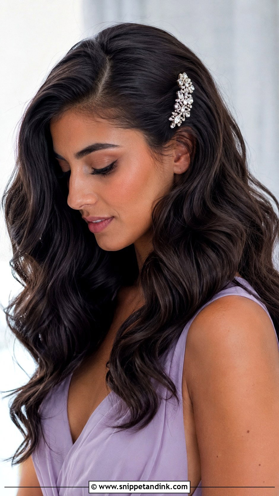 Bridesmaid Loose Waves With Crystal Hair Clip - Snippet and Ink - 20 Bridesmaid Hair Accessories Ideas