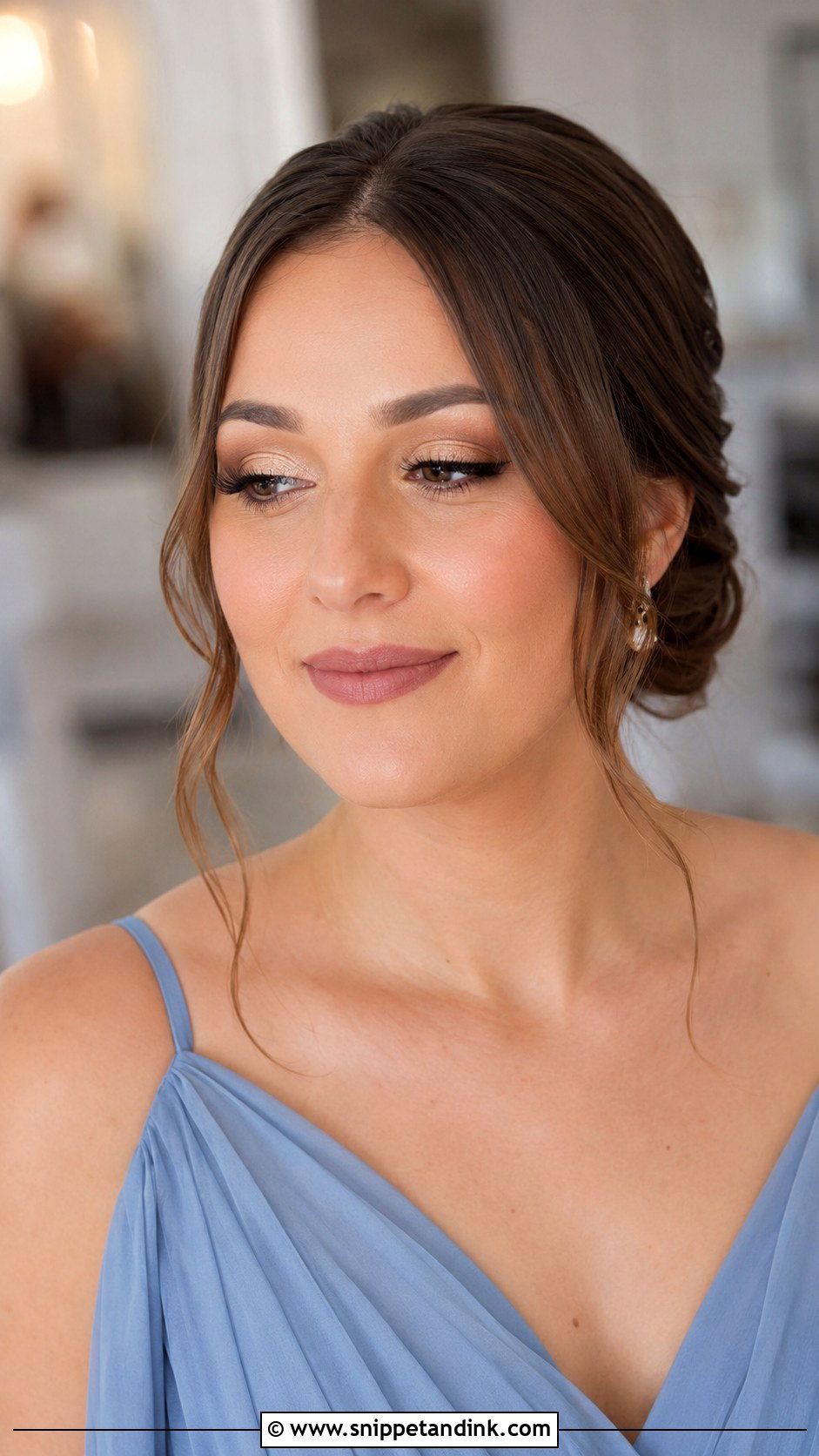 Bridesmaid Low Bun And Soft Glam Makeup - Snippet and Ink - 30 Bridesmaid Hair Makeup Ideas