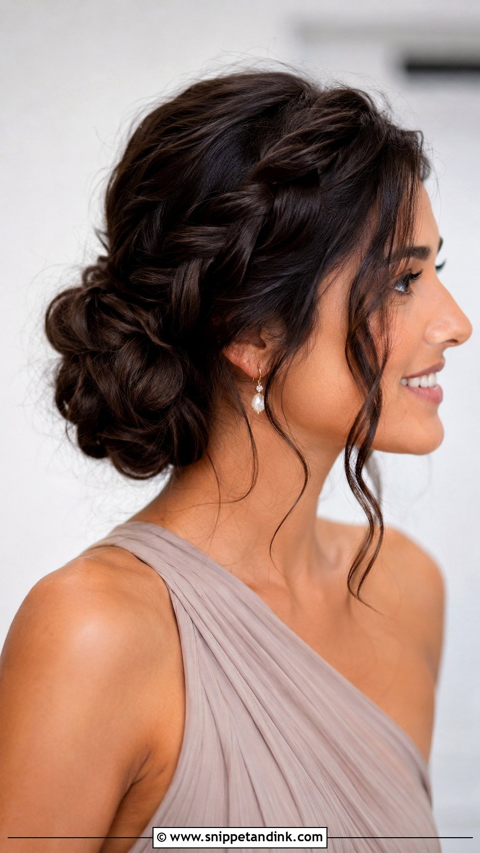 Bridesmaid Low Bun With Braid Long Hair - Snippet and Ink - 25 Brides Maids Hairstyle Long Hair Ideas