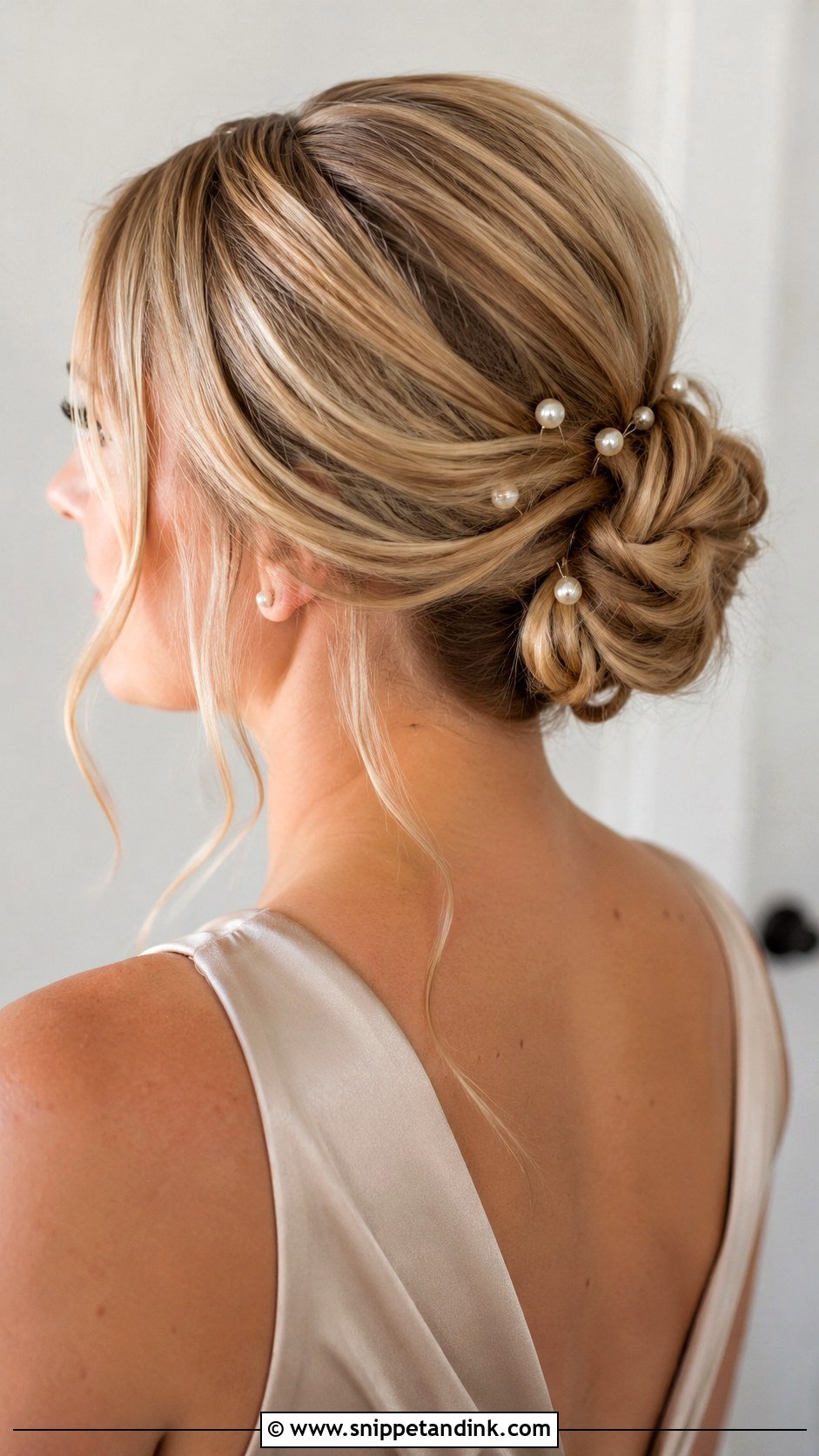 Bridesmaid Low Bun With Pearl Pins - Snippet and Ink - 20 Bridesmaid Hair Accessories Ideas