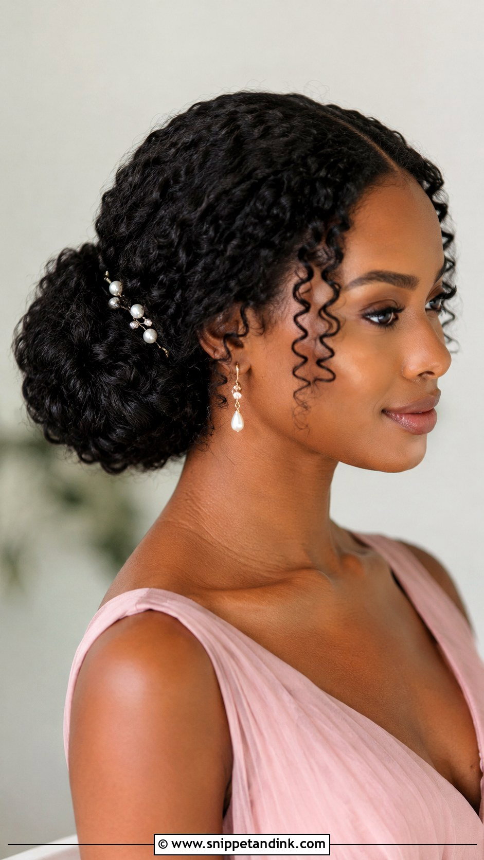 Bridesmaid Low Curly Bun - Snippet and Ink - 20 Bridesmaid Hairstyles for Black Women