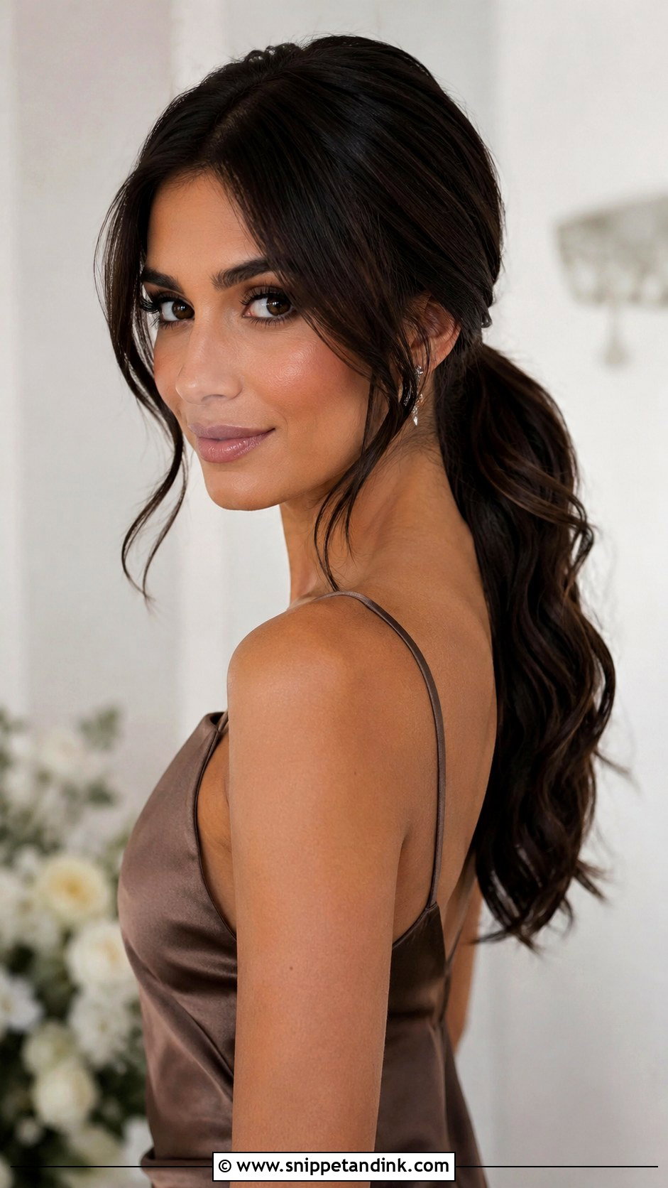 Bridesmaid Low Ponytail With Curtain Bangs - Snippet and Ink - 20 Bridesmaid Hairstyles with Curtain Bangs