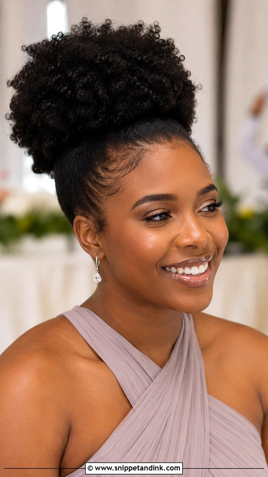 Bridesmaid Natural Afro Puff - Snippet and Ink - 20 Bridesmaid Hairstyles for Black Women