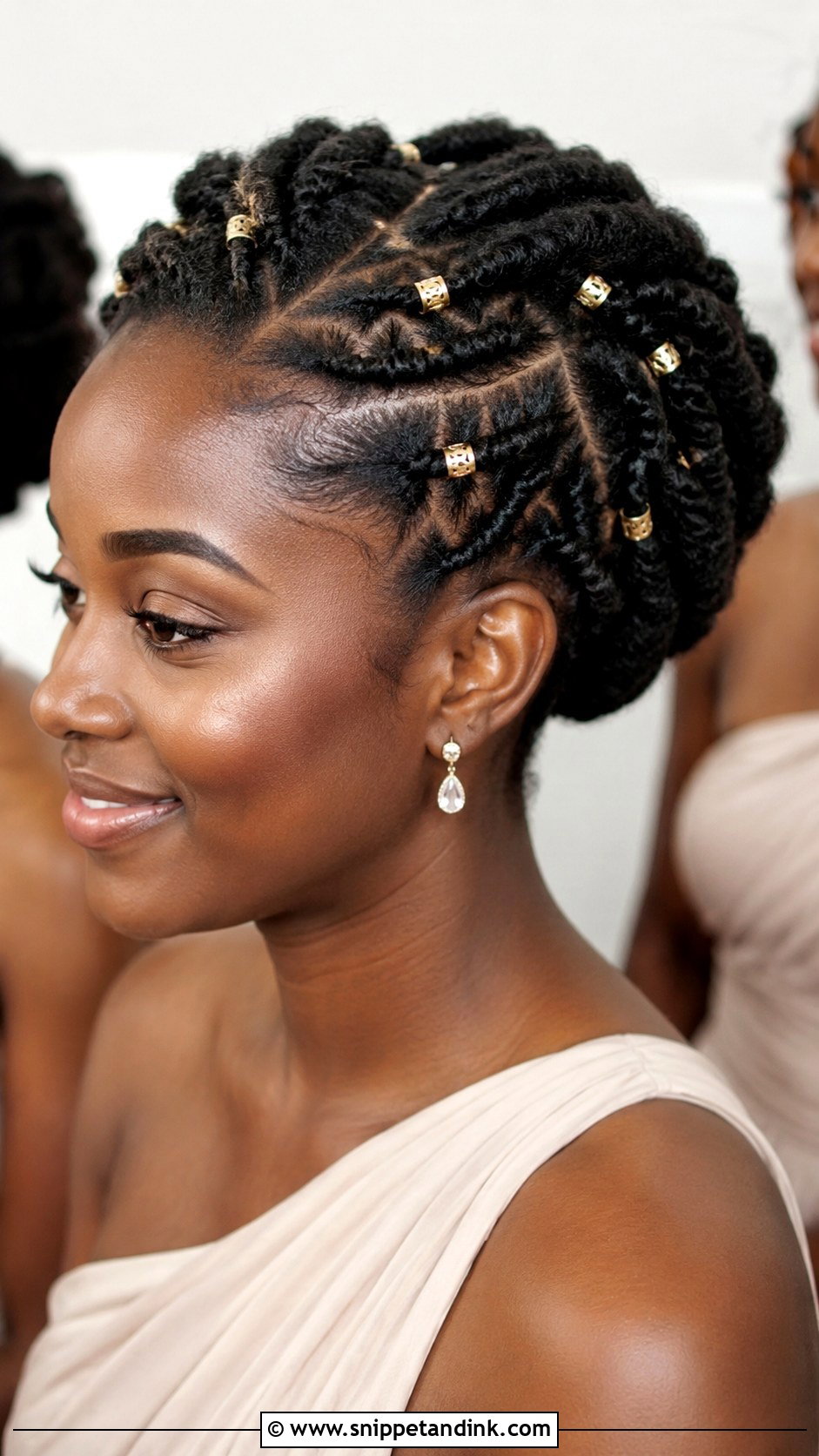 Bridesmaid Natural Hair Updo With Gold Cuffs - Snippet and Ink - 20 Bridesmaid Hair Accessories Ideas
