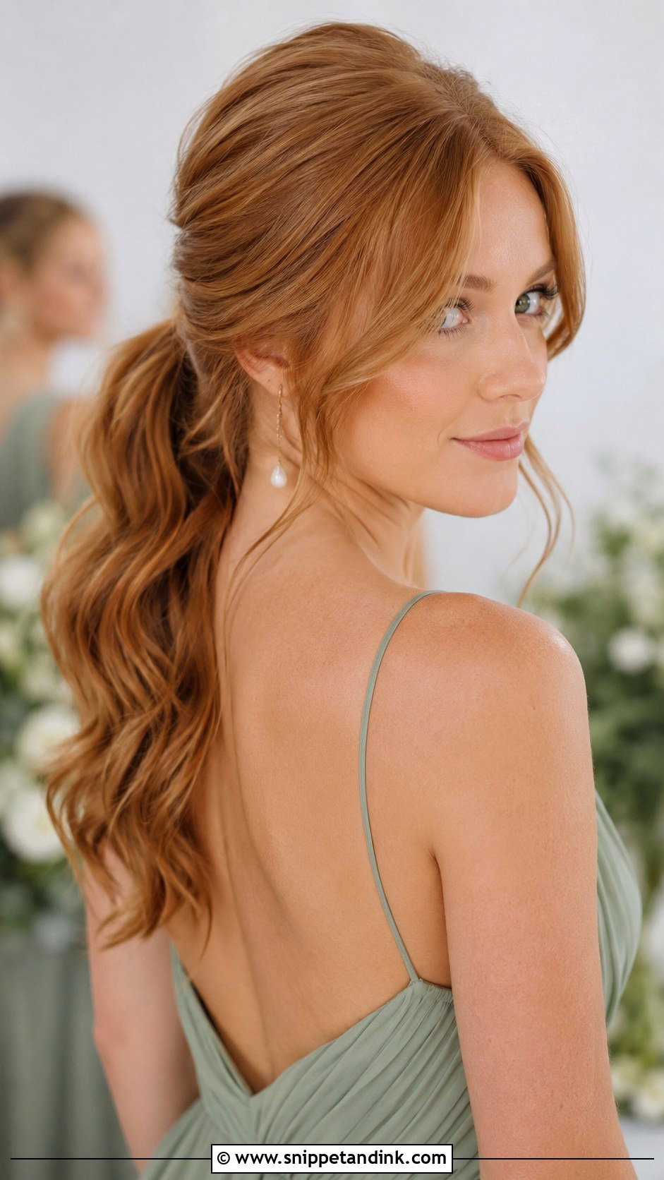 Bridesmaid Ponytail With Curtain Bangs - Snippet and Ink - 30 Bridesmaid Hair Ponytail Ideas