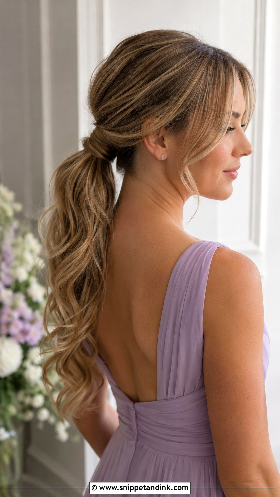 Bridesmaid Ponytail With Curtain Bangs - Snippet and Ink - 30 Bridesmaid Ponytail Ideas