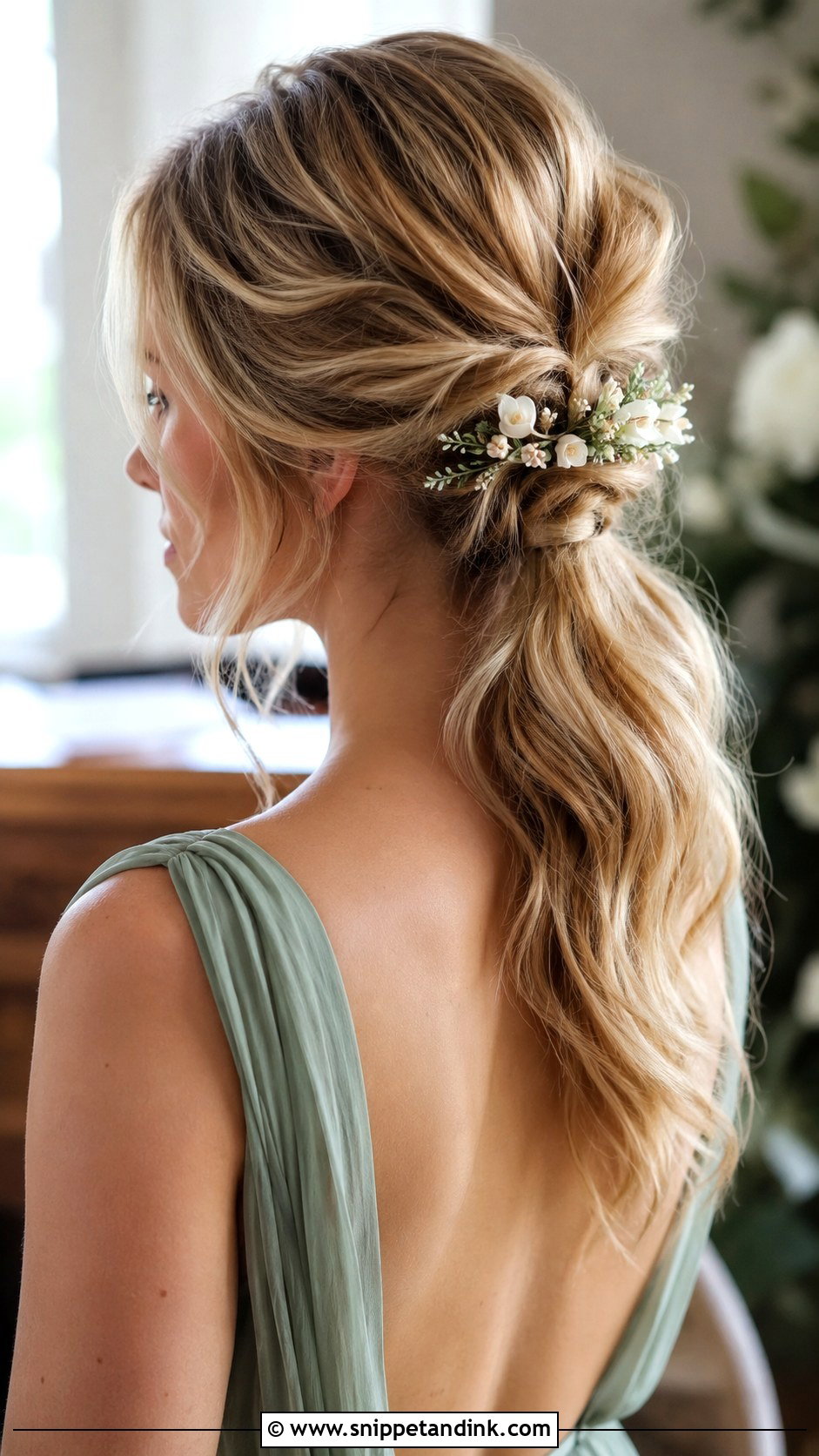 Bridesmaid Ponytail With Floral Pins - Snippet and Ink - 30 Bridesmaid Hair Ponytail Ideas