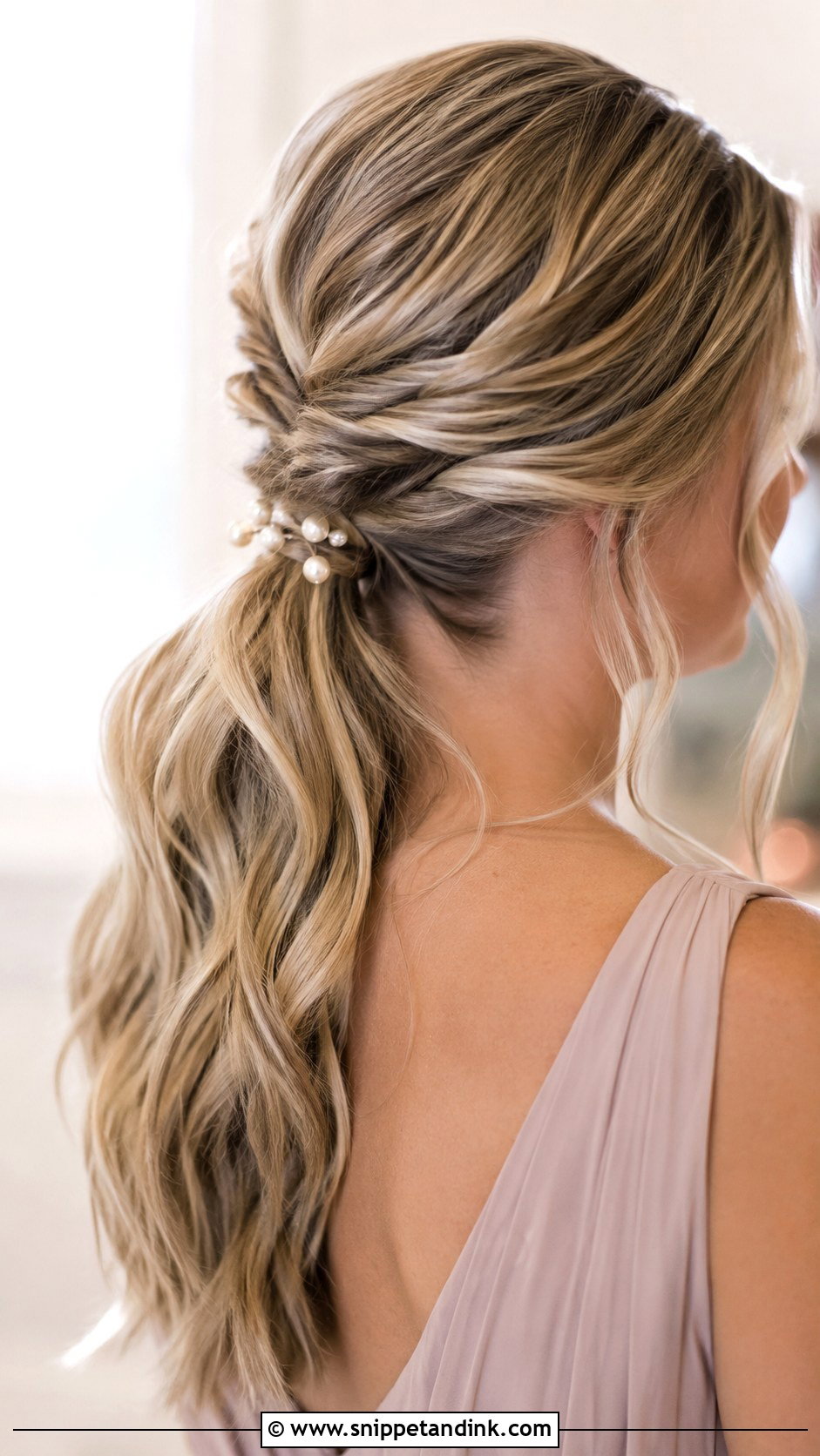 Bridesmaid Ponytail With Pearl Pins - Snippet and Ink - 30 Bridesmaid Hair Ponytail Ideas