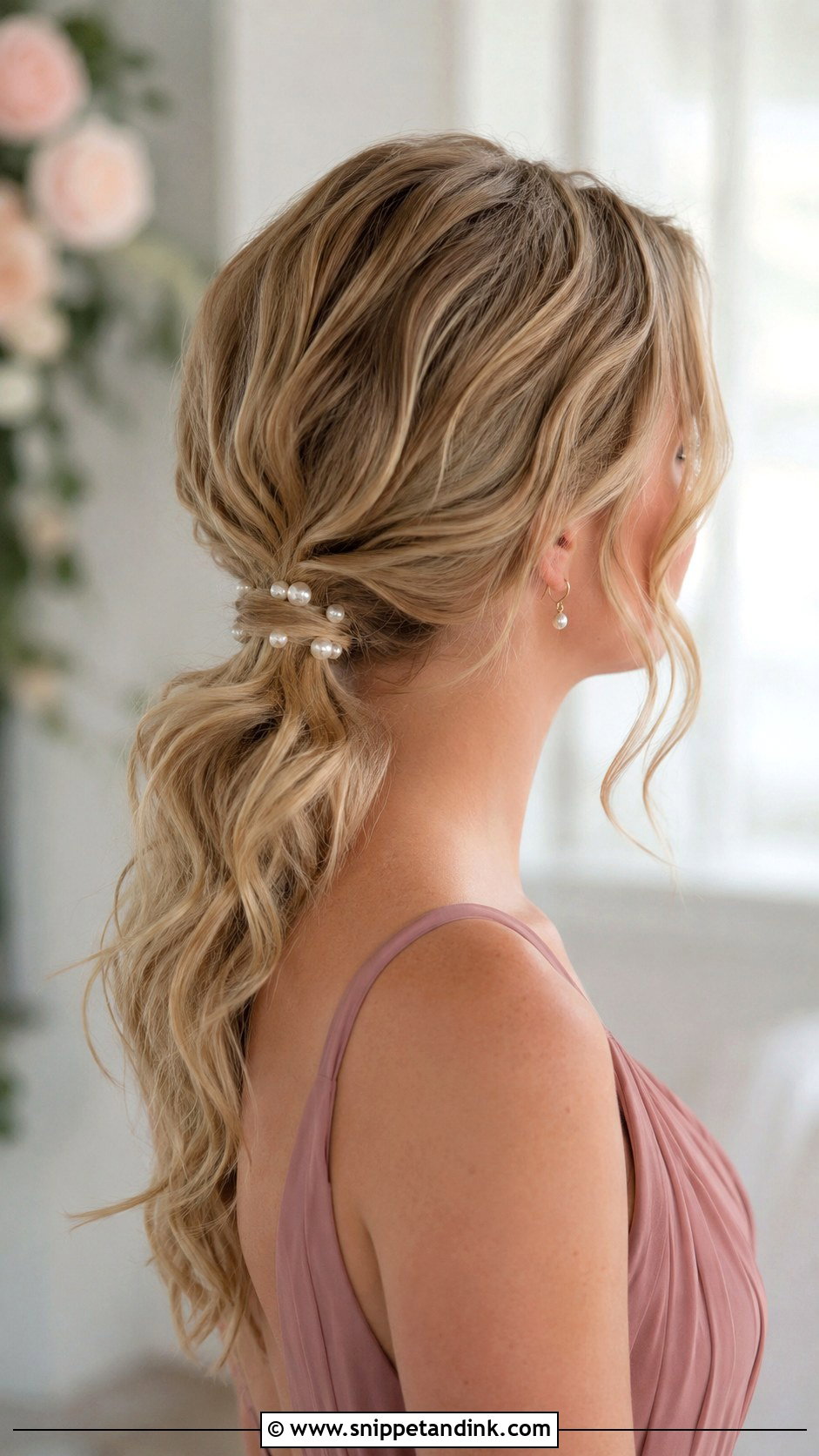 Bridesmaid Ponytail With Pearl Pins - Snippet and Ink - 30 Bridesmaid Ponytail Ideas