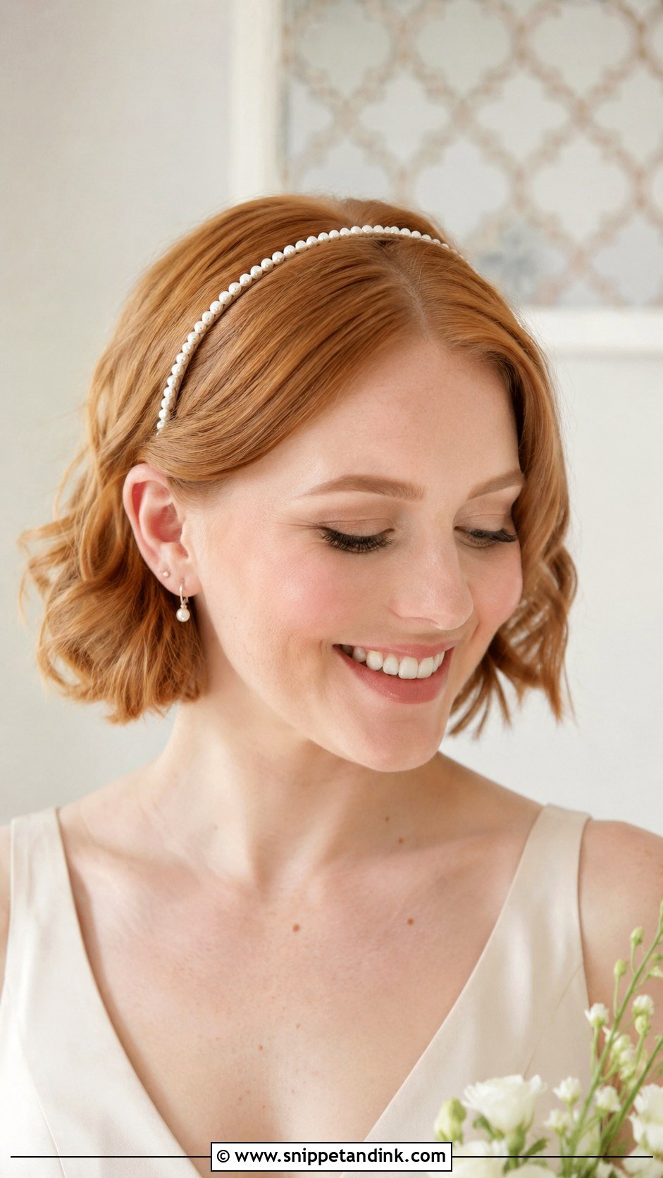 Bridesmaid Short Hair With Pearl Headband - Snippet and Ink - 20 Bridesmaid Hair Accessories Ideas