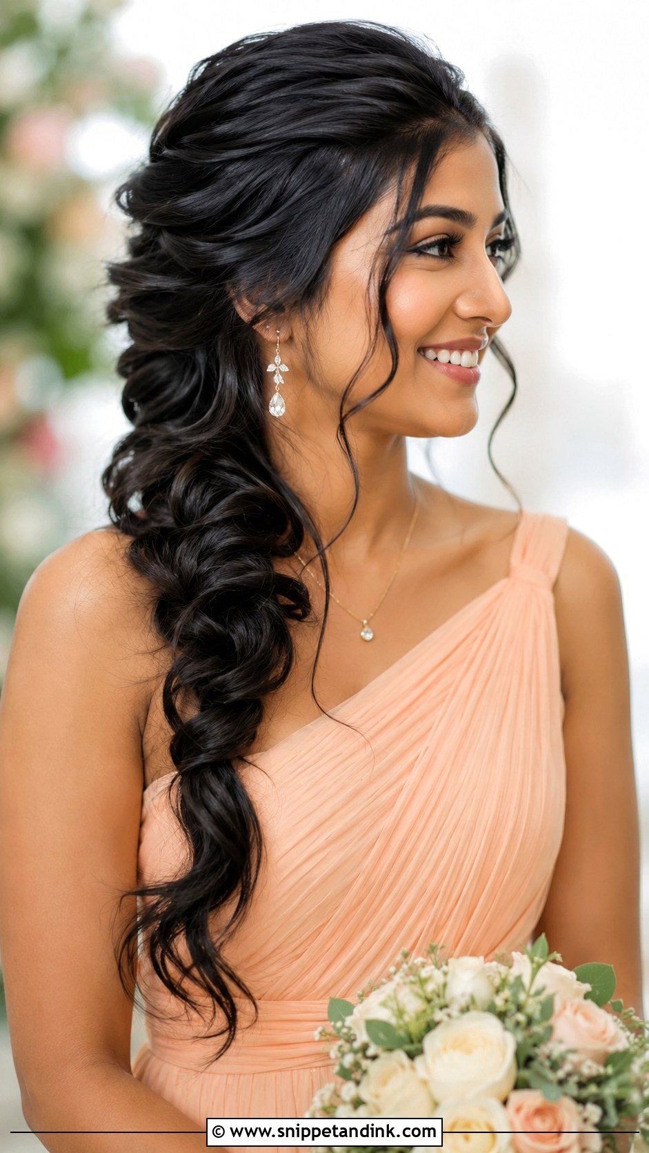 Bridesmaid Side Braid Long Hair - Snippet and Ink - 25 Brides Maids Hairstyle Long Hair Ideas