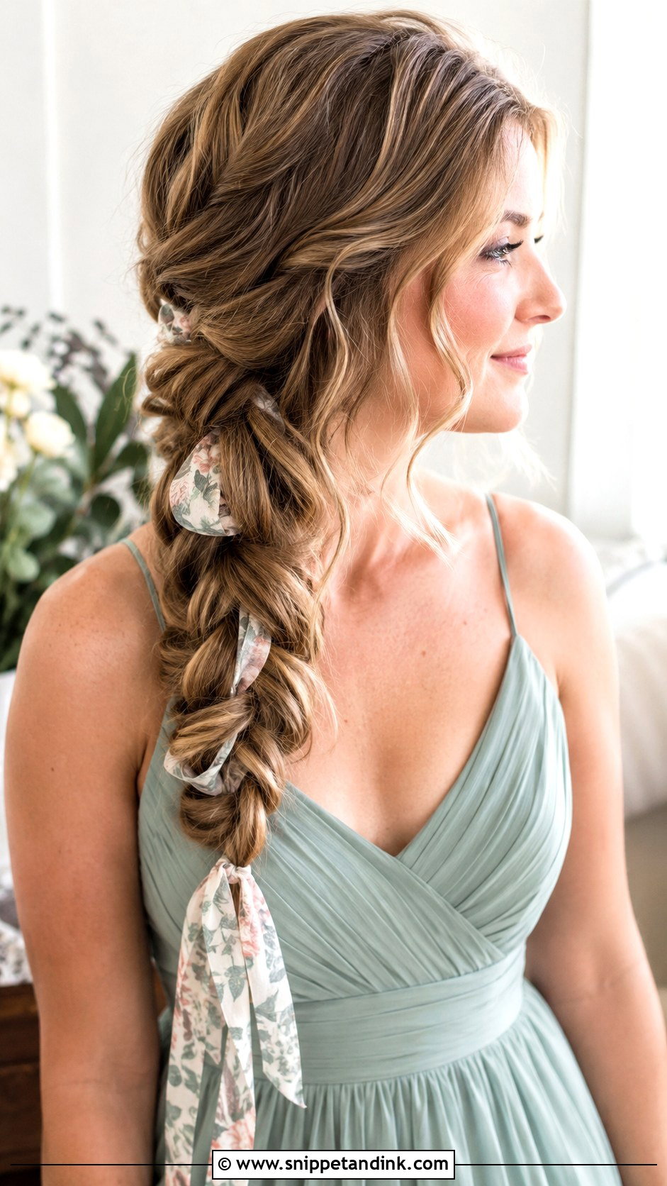 Bridesmaid Side Braid With Floral Ribbon - Snippet and Ink - 20 Bridesmaid Hair Accessories Ideas