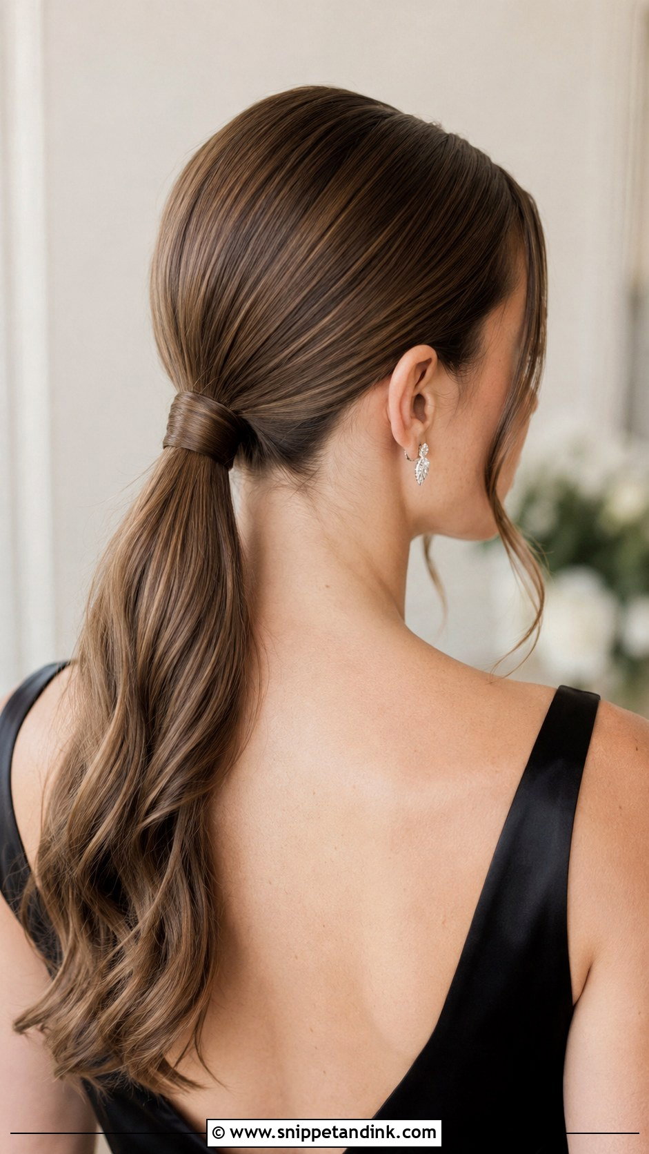 Bridesmaid Sleek Low Ponytail - Snippet and Ink - 20 Bridesmaid Hair for Medium Length Ideas