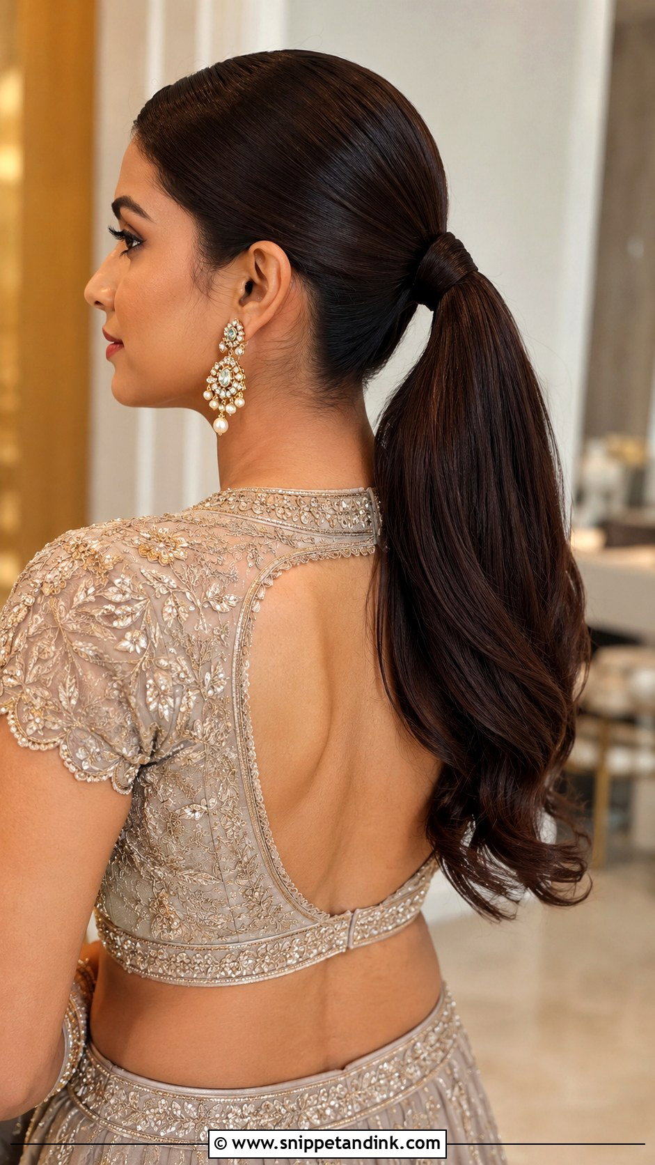Bridesmaid Sleek Ponytail For Indian Wedding - Snippet and Ink - 20 Bridesmaid Hairstyles Indian Wedding