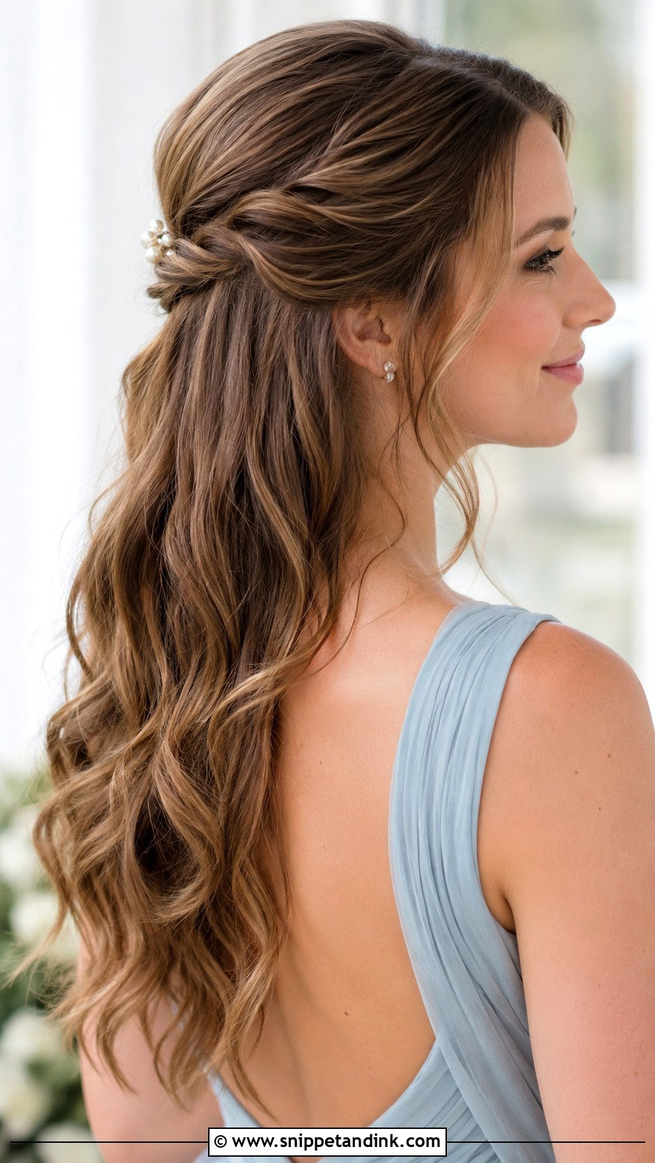 Bridesmaid Twisted Half Up Long Hair - Snippet and Ink - 25 Brides Maids Hairstyle Long Hair Ideas