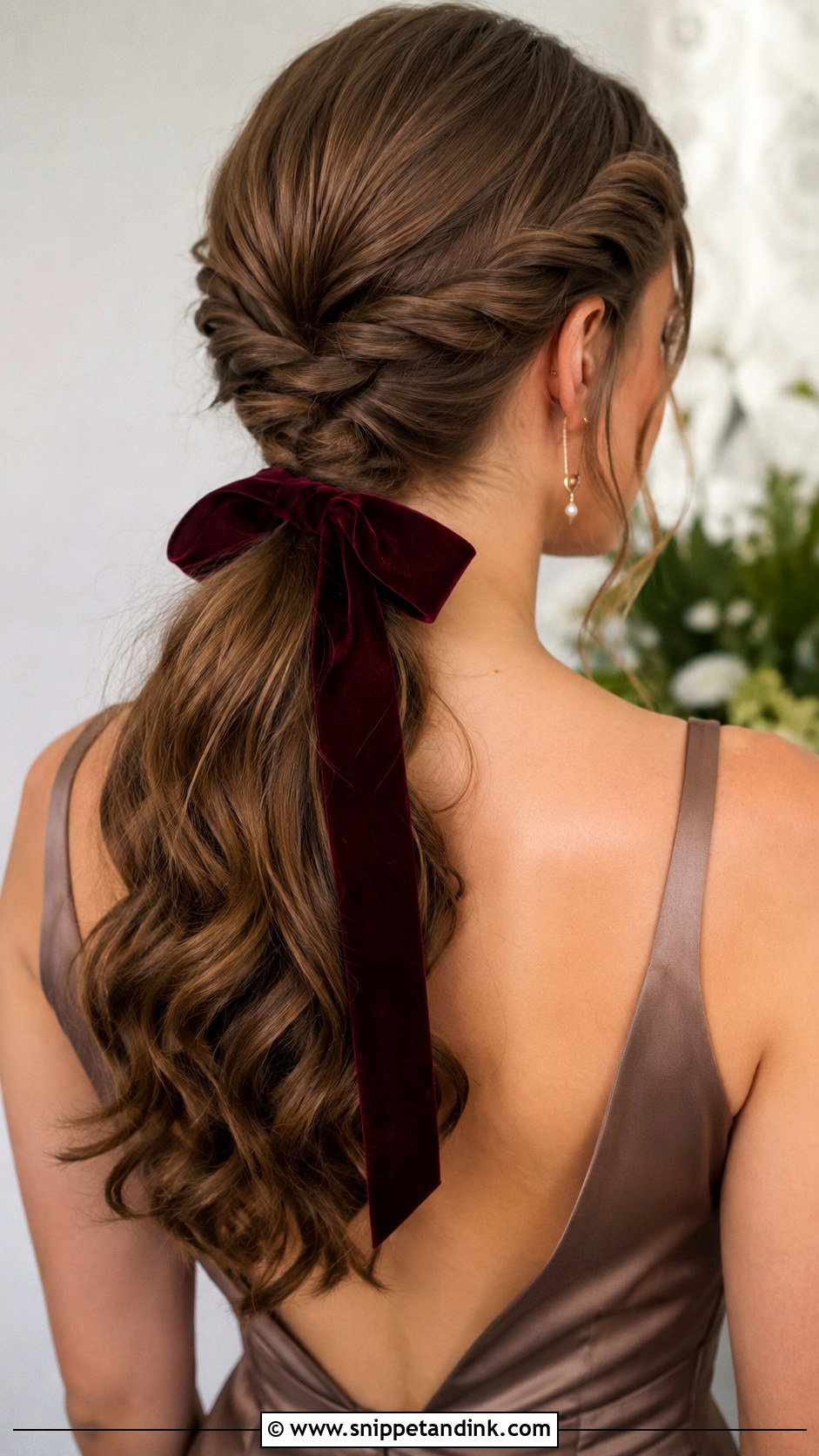Bridesmaid Twisted Ponytail With Velvet Bow - Snippet and Ink - 20 Bridesmaid Hair Accessories Ideas