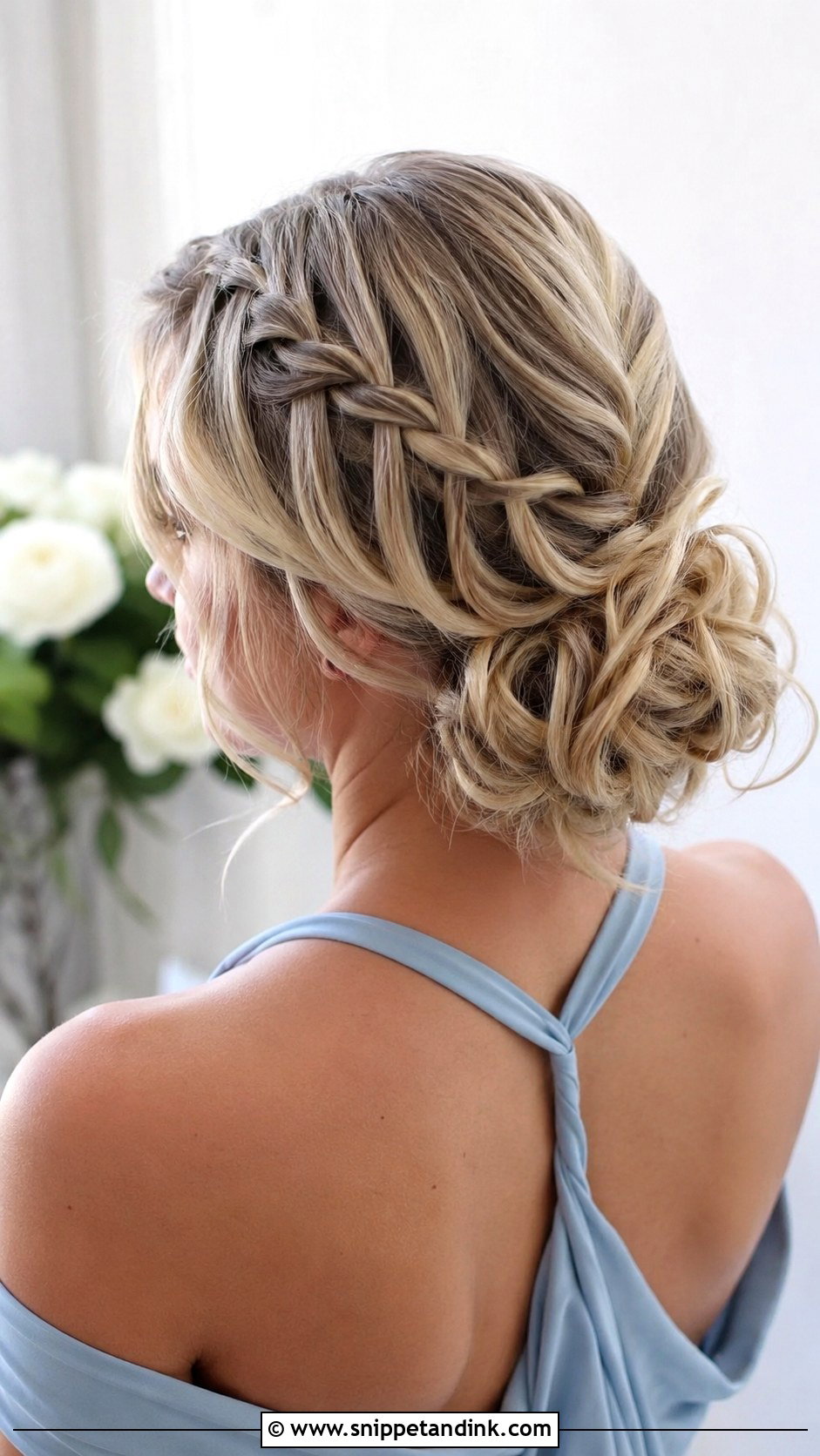 Bridesmaid Waterfall Braid Updo - Snippet and Ink - 35 Bridesmaid Hair Updo Ideas