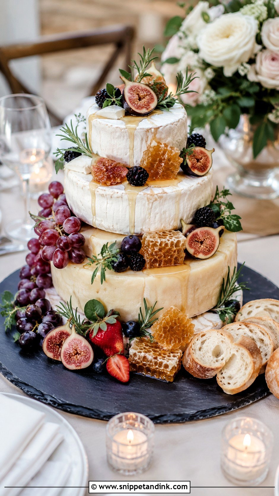 Brie Cheese Board Wedding Cake - Snippet and Ink - 20 Cheese Board Wedding Cake Ideas