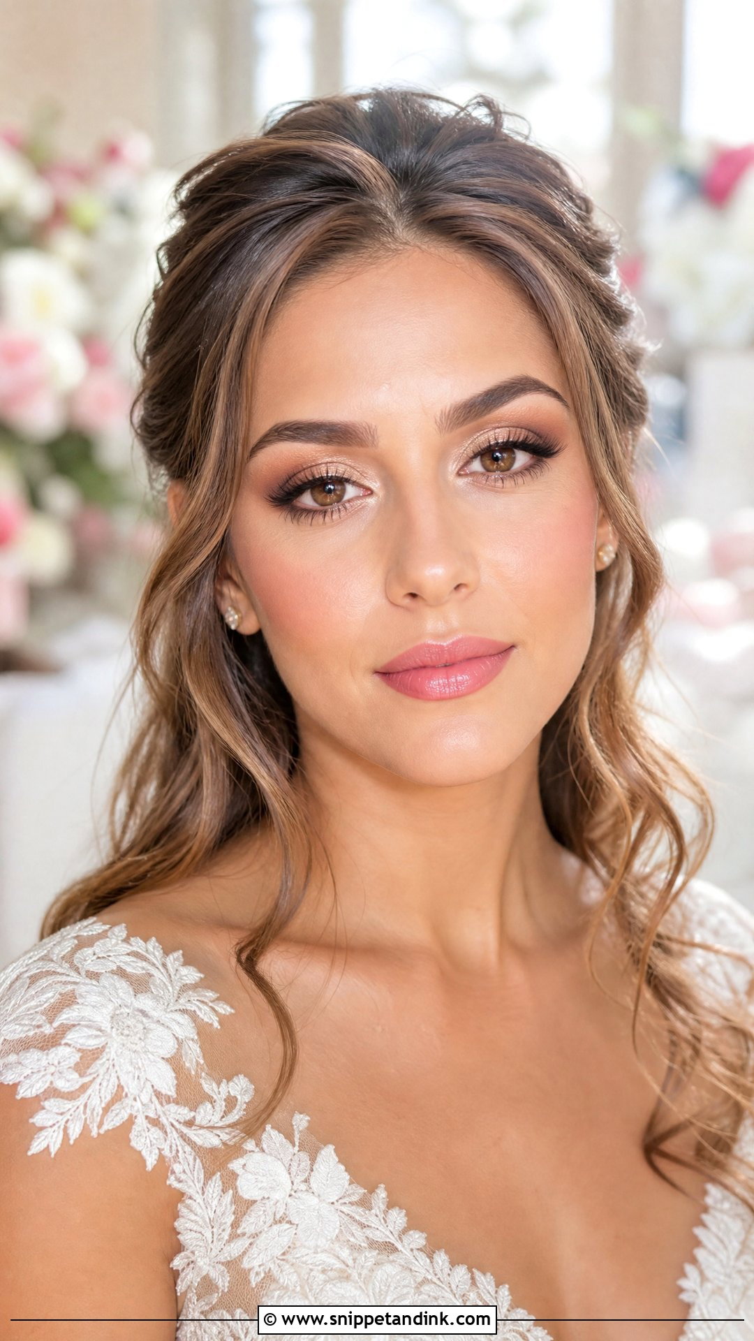 Bronze Bridal Makeup With Pink Lip - Snippet and Ink - 20 Bronzey Glowy Bridal Makeup Ideas