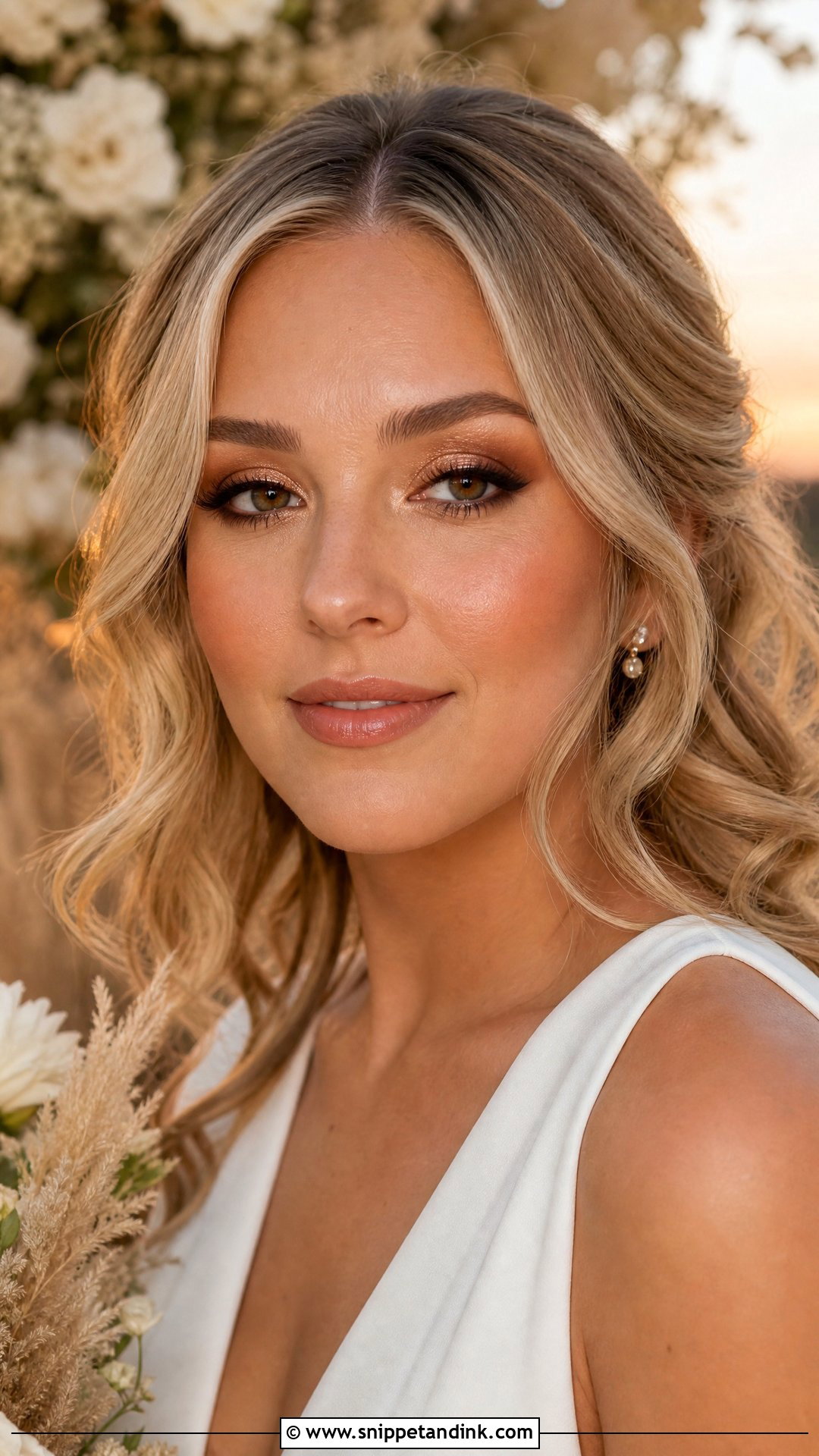Bronze Wedding Makeup With Soft Curls - Snippet and Ink - 20 Wedding Makeup and Hair Ideas