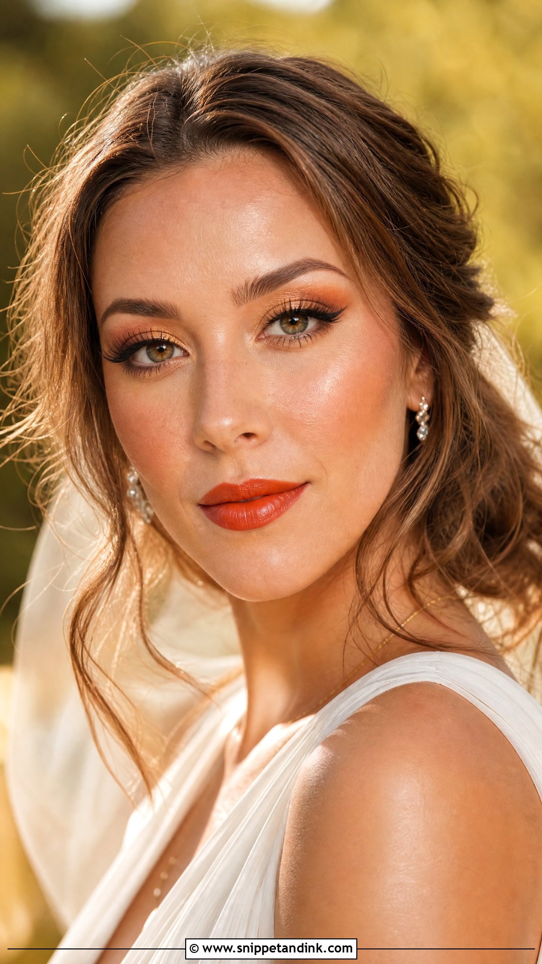 Bronzed Red Lip Bridal Makeup - Snippet and Ink - 20 Red Lips Bride Ideas