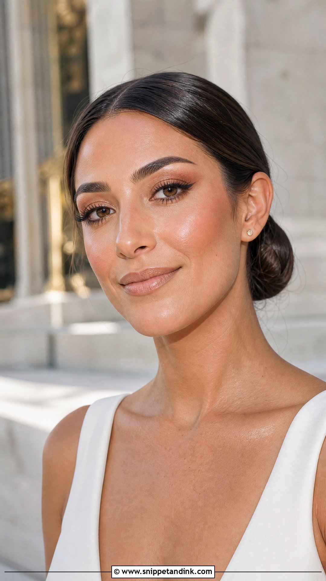 Bronzy Glowy Makeup With Nude Lip - Snippet and Ink - 30 Bronzy Glowy Wedding Makeup Ideas