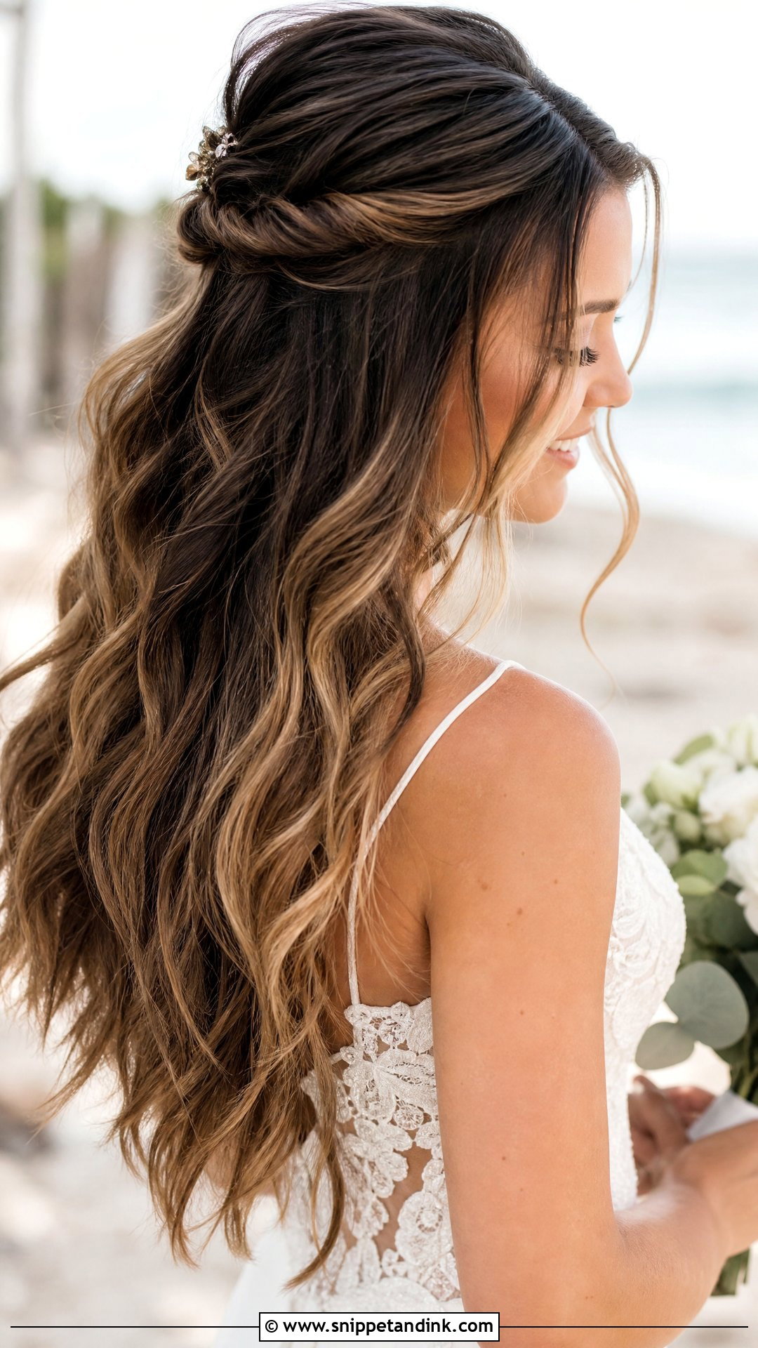 Brown Balayage Wedding Waves - Snippet and Ink - 20 Wedding Hair Brown Ideas