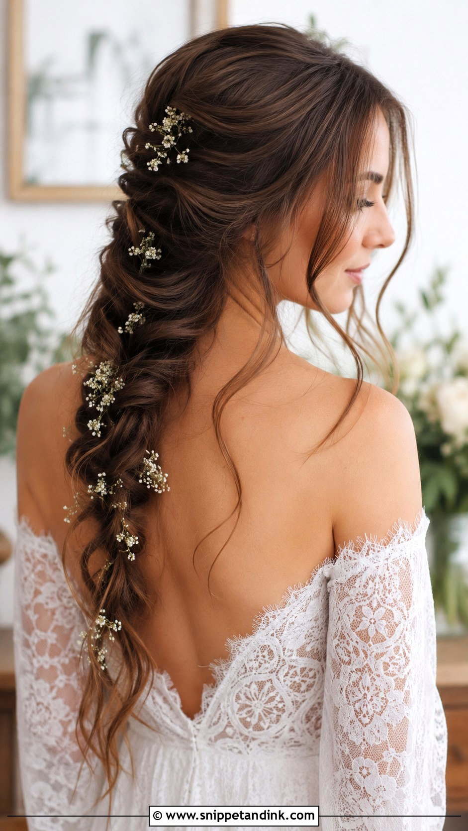 Brown Boho Braid With Loose Waves - Snippet and Ink - 20 Brown Bridal Hair Ideas