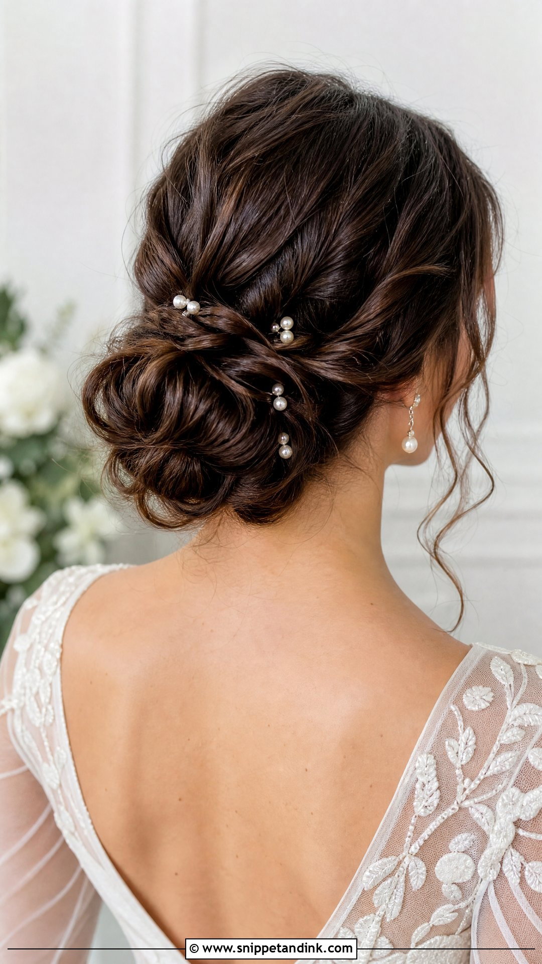 Brown Bridal Hair With Pearl Pins - Snippet and Ink - 15 Bride Brown Hair Ideas