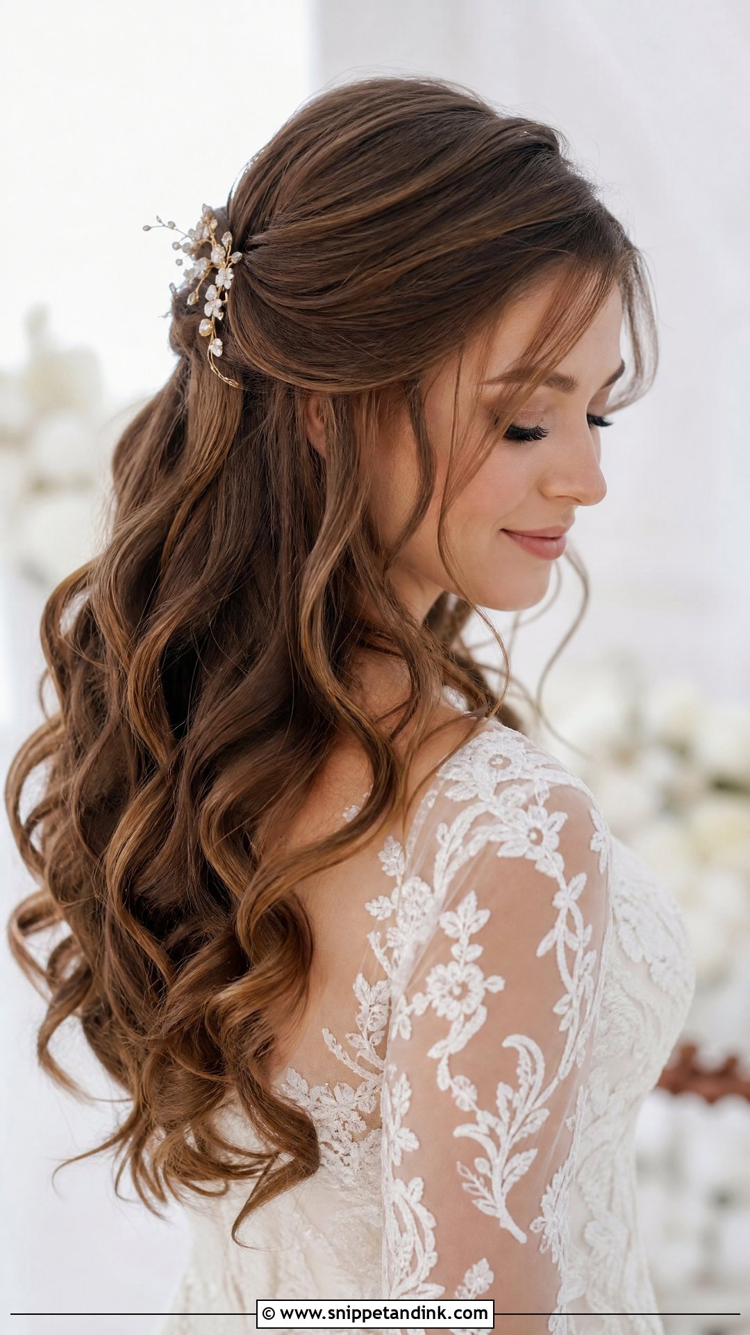 Brown Bridal Hair With Soft Curls - Snippet and Ink - 15 Bride Brown Hair Ideas
