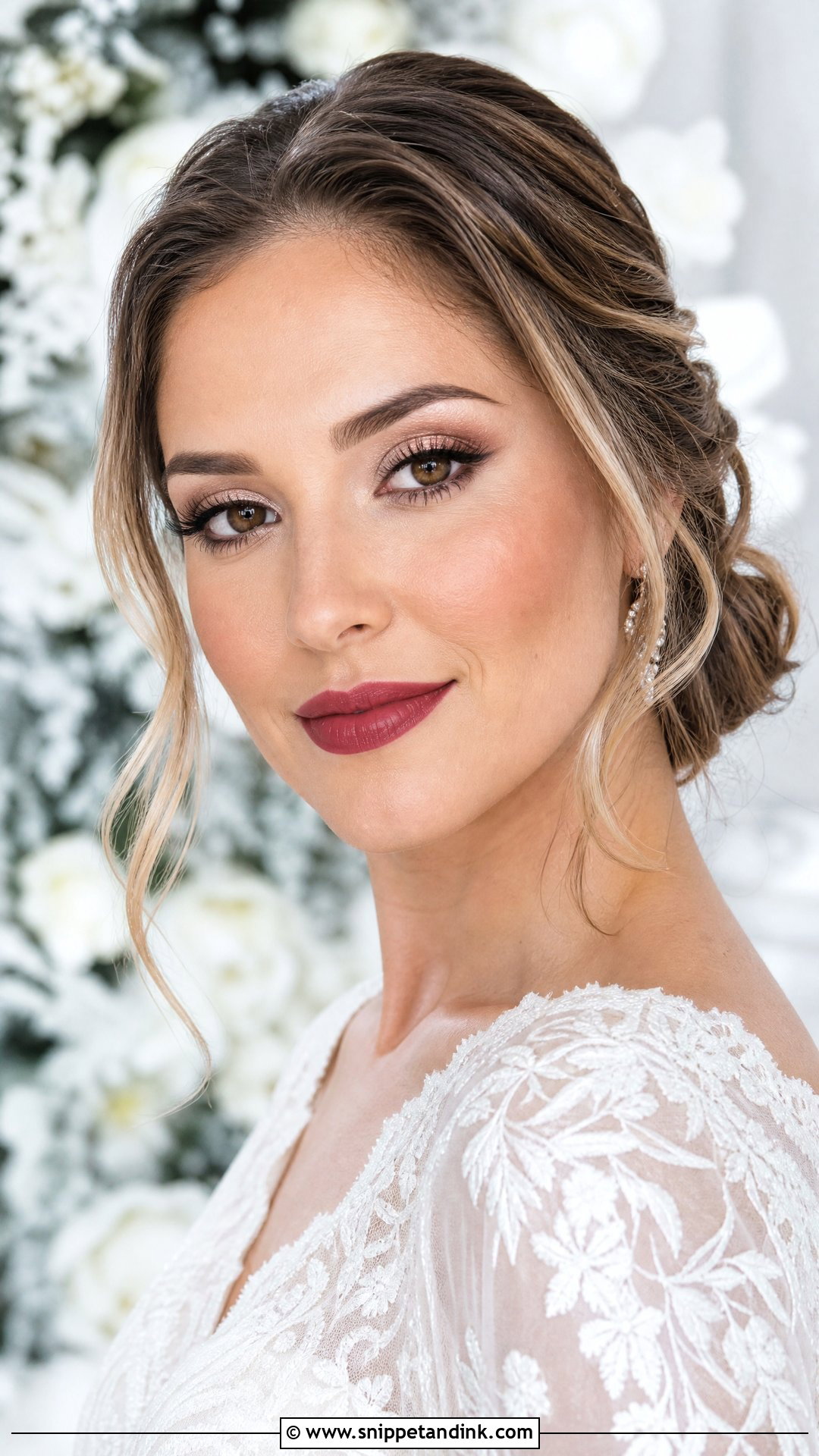 Brown Eyes Bridal Makeup With Berry Lip - Snippet and Ink - 30 Romantic Bridal Wedding Makeup for Brown Eyes
