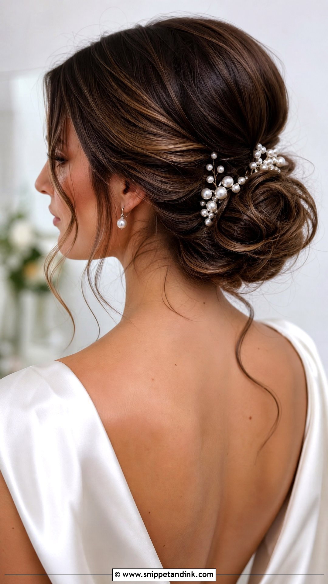 Brown Hair Bridal Low Bun - Snippet and Ink - 15 Brown Hair Bridal Hairstyles