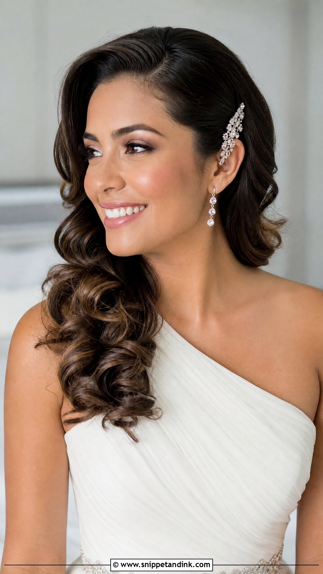 Brown Hair Bridal Side Swept Curls - Snippet and Ink - 15 Brown Hair Bridal Hairstyles