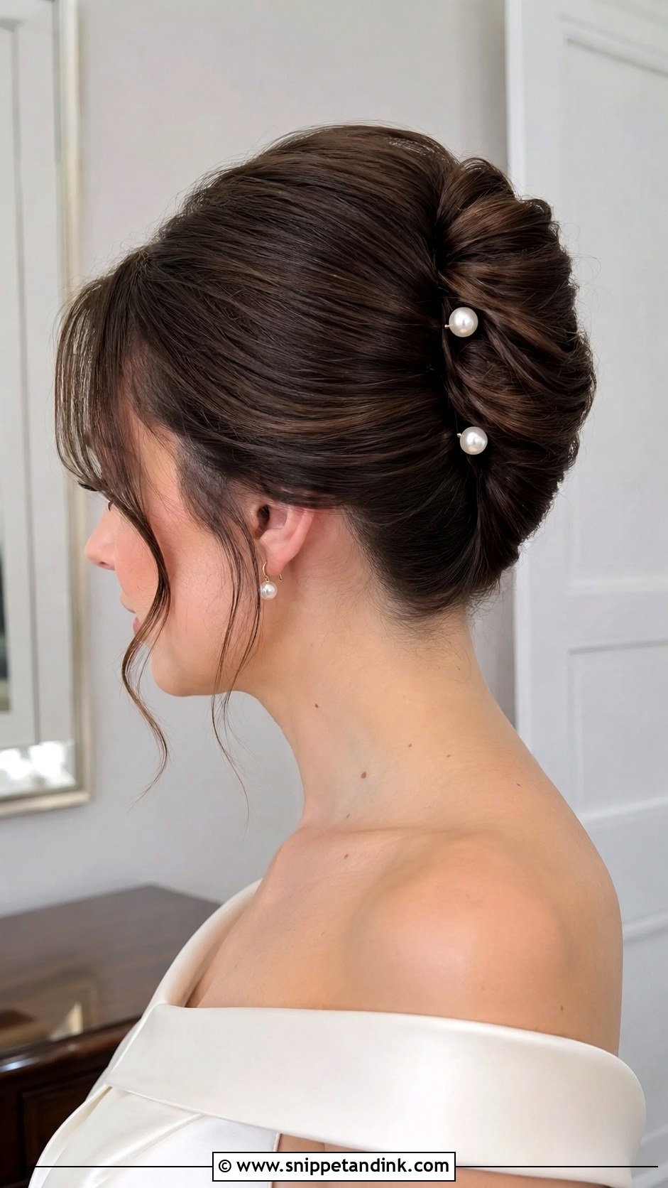 Brown Hair French Twist Wedding Updo - Snippet and Ink - 20 Brown Hair Wedding Updo Ideas