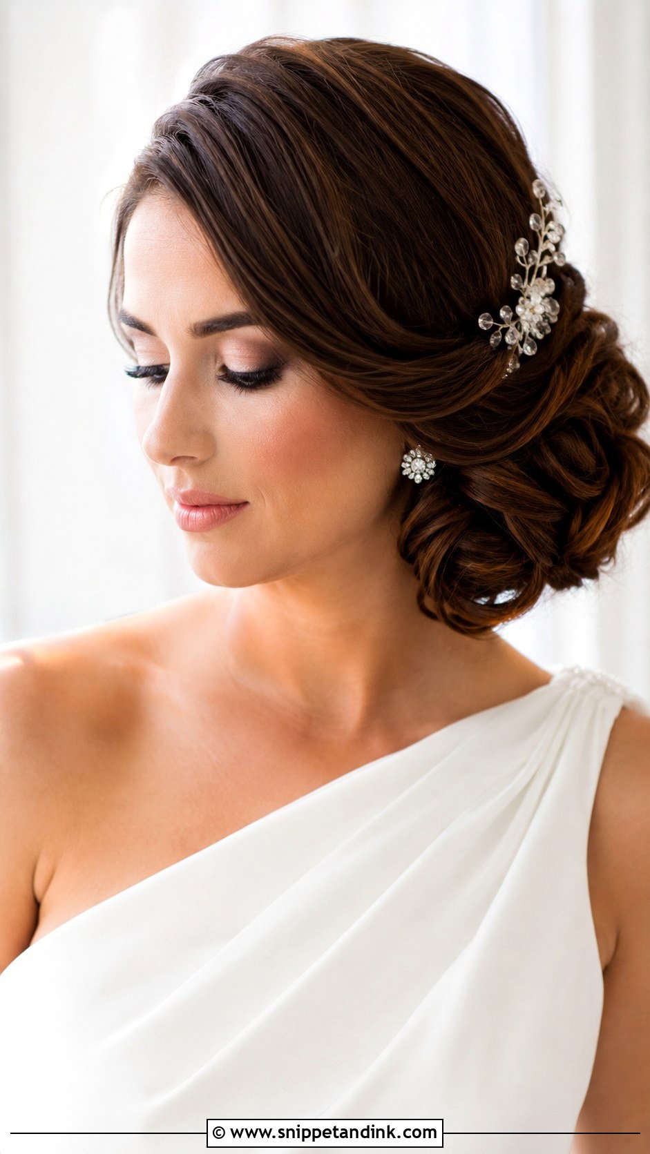 Brown Hair Side Bun Wedding Updo - Snippet and Ink - 20 Brown Hair Wedding Updo Ideas