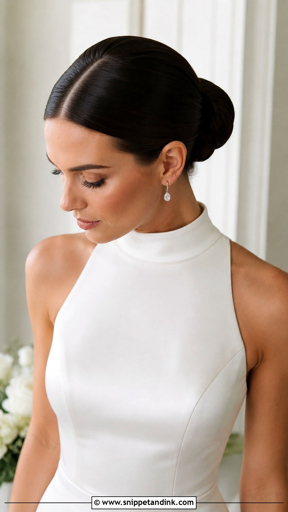 Brown Hair Sleek Bun Wedding Updo - Snippet and Ink - 20 Brown Hair Wedding Updo Ideas