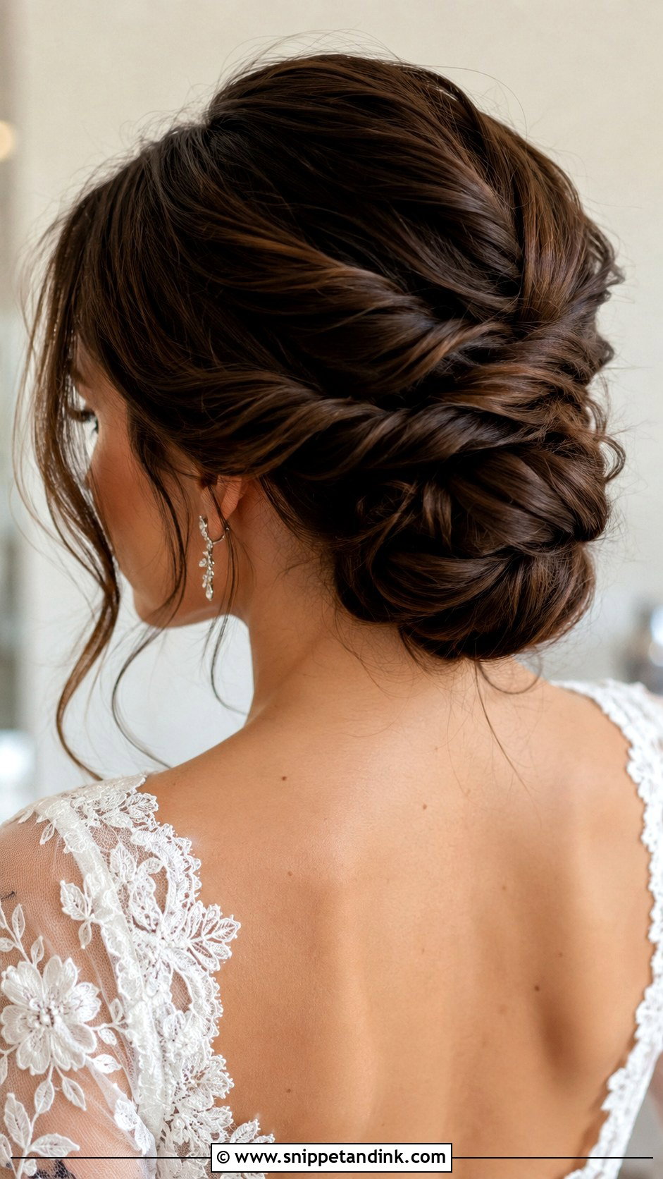 Brown Hair Textured Chignon Wedding Updo - Snippet and Ink - 20 Brown Hair Wedding Updo Ideas